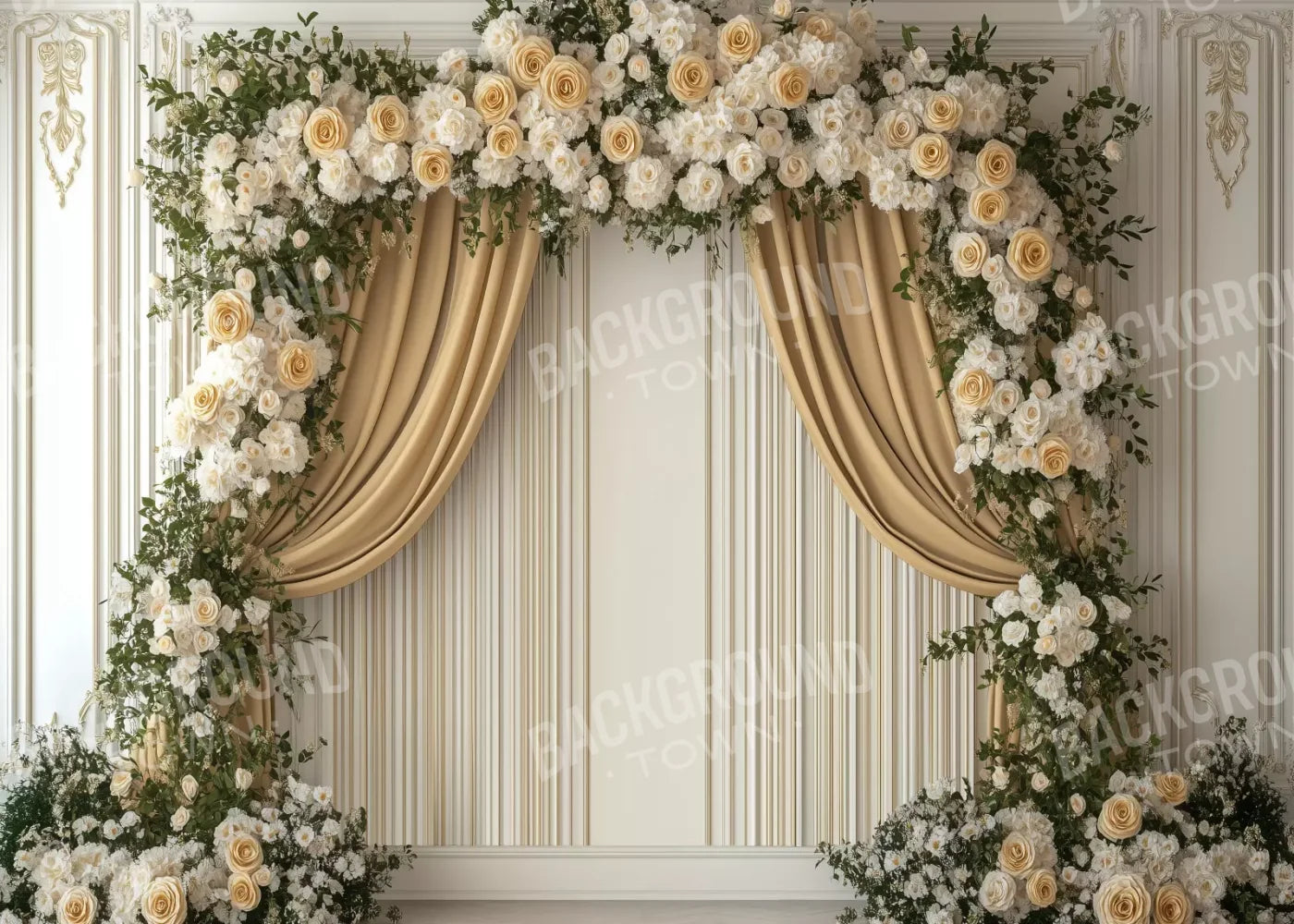 Golden Floral Elegant Arch Wall 7’x5’ UltraCloth (84 x 60 inch) Backdrop