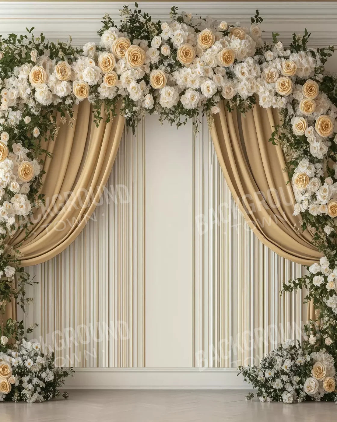 Golden Floral Elegant Arch Wall 8’x10’ Fleece (96 x 120 inch) Backdrop
