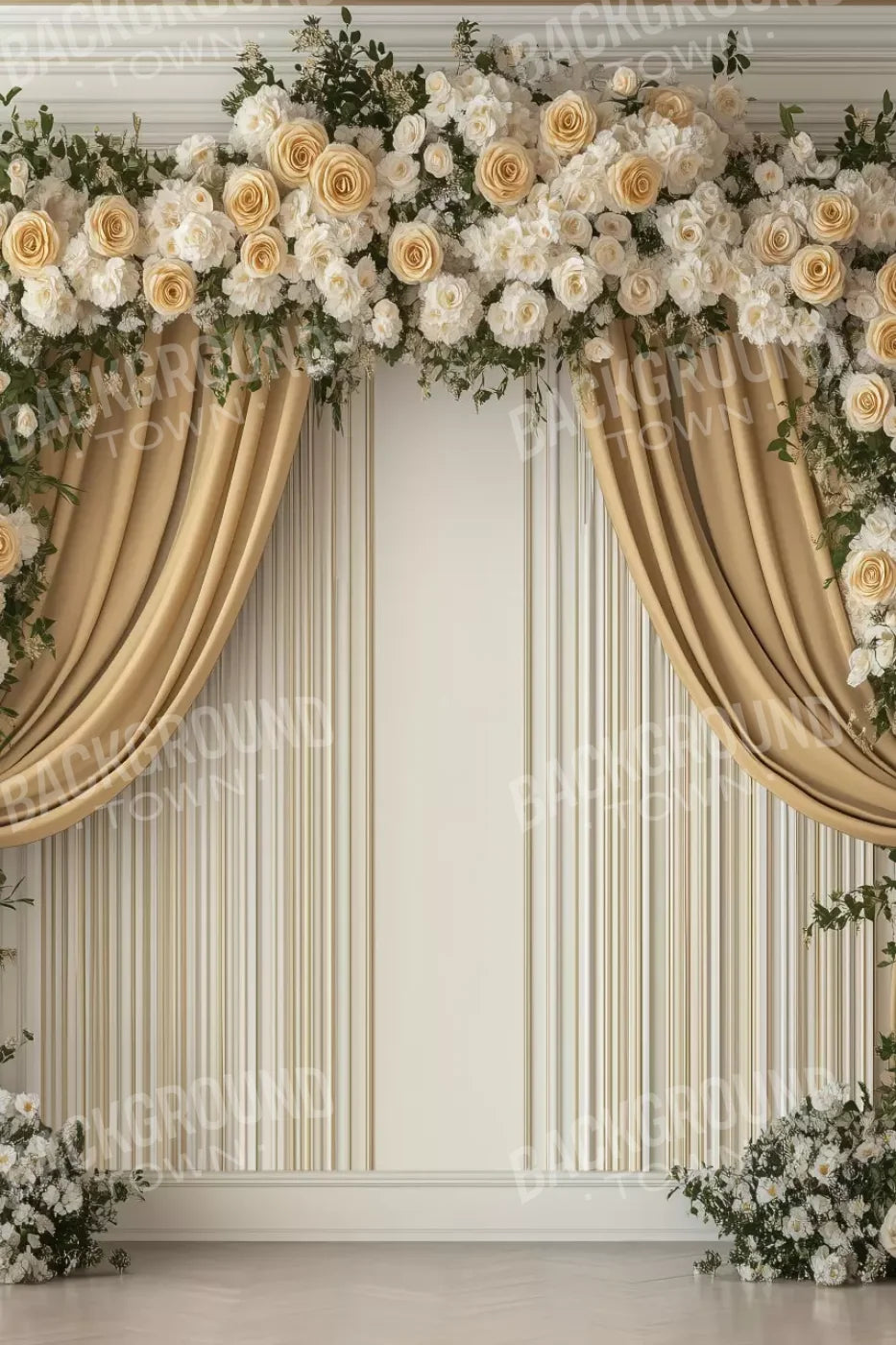 Golden Floral Elegant Arch Wall 8’x12’ UltraCloth (96 x 144 inch) Backdrop