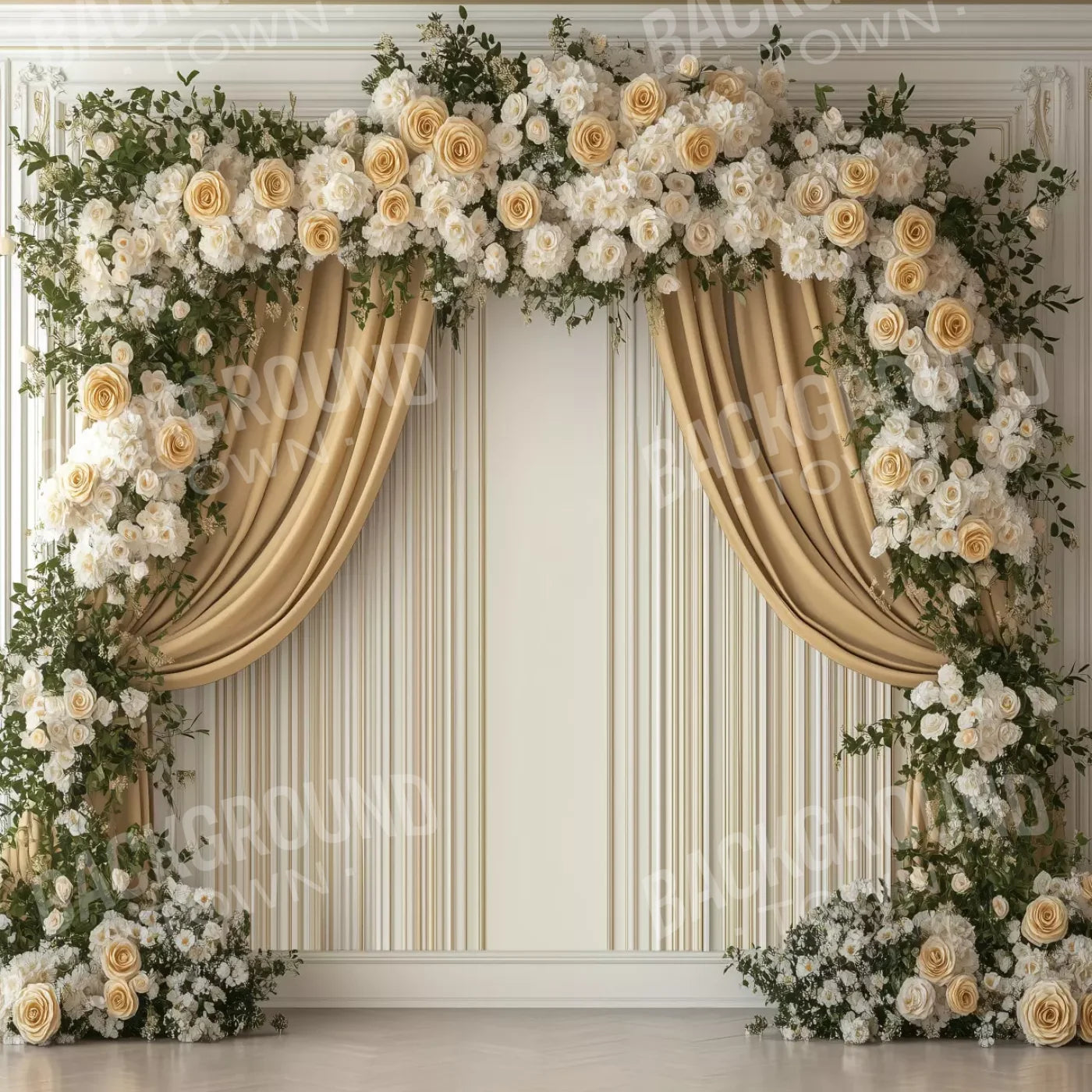 Golden Floral Elegant Arch Wall 8’x8’ Fleece (96 x 96 inch) Backdrop