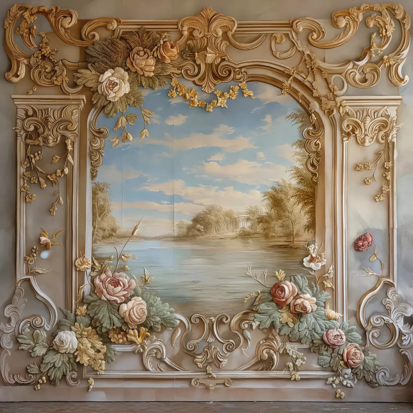 Golden Frame Of Flowers 10’X10’ Ultracloth (120 X Inch) Backdrop