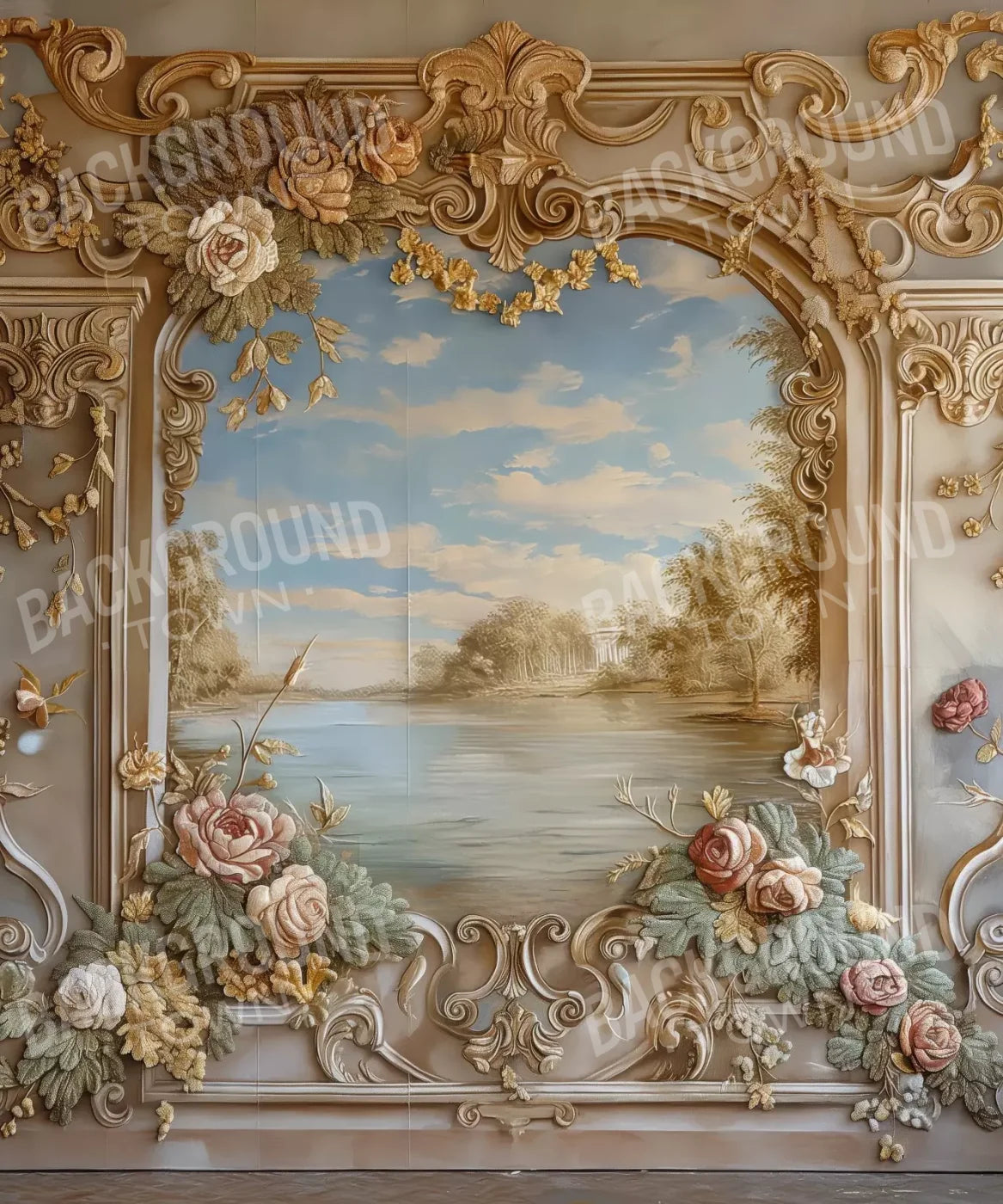 Golden Frame Of Flowers 10’X12’ Ultracloth (120 X 144 Inch) Backdrop