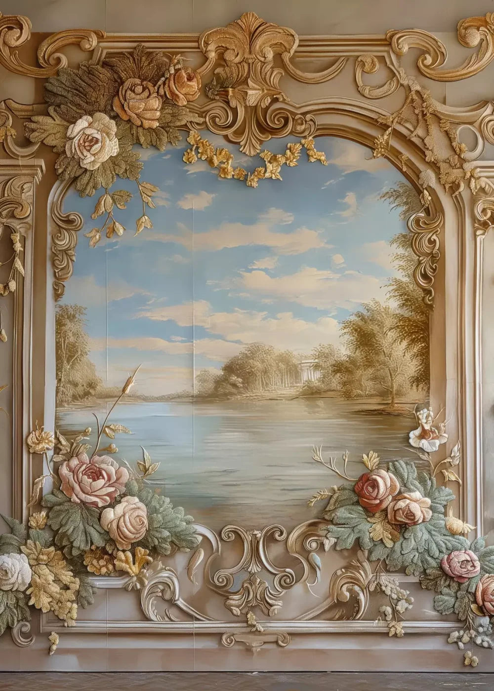 Golden Frame Of Flowers 5’X7’ Ultracloth (60 X 84 Inch) Backdrop