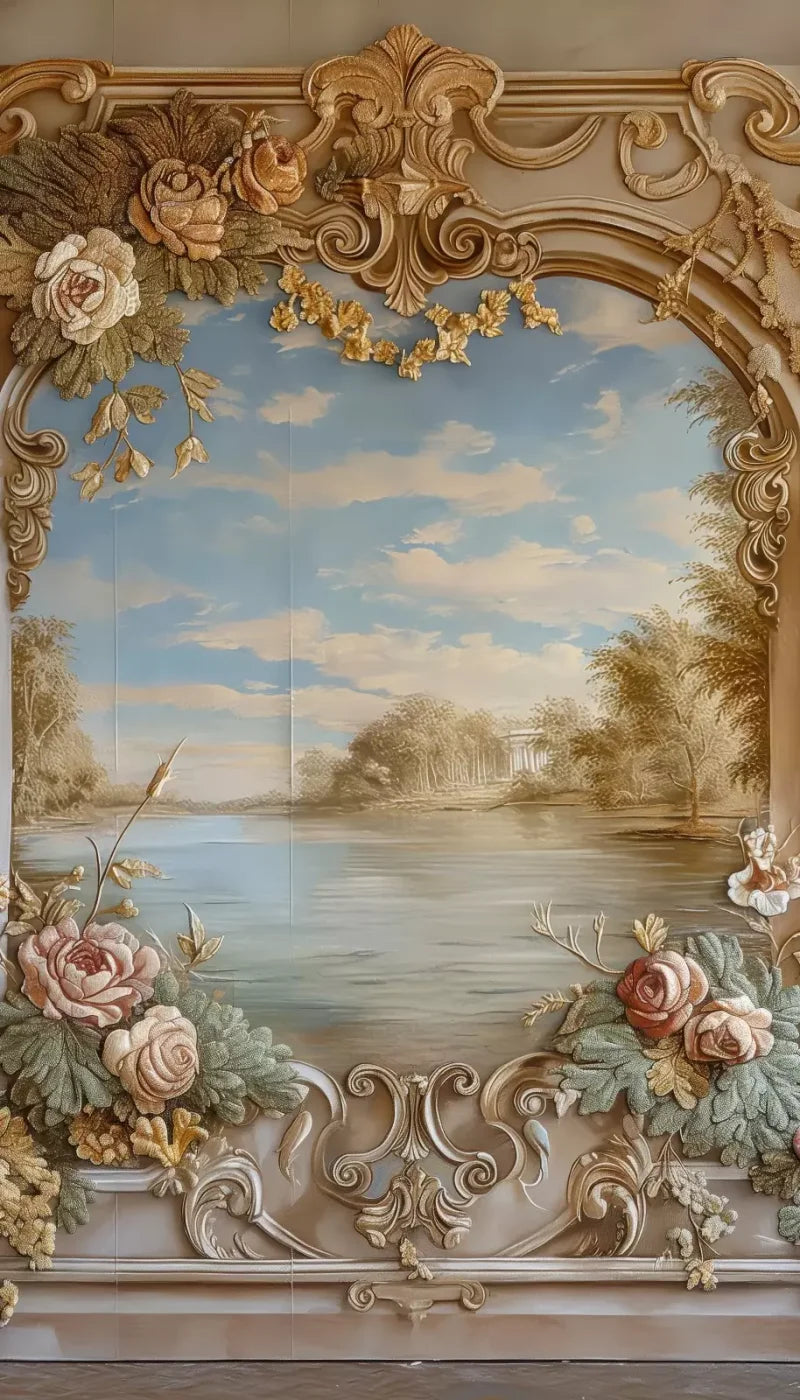 Golden Frame Of Flowers 8’X14’ Ultracloth (96 X 168 Inch) Backdrop
