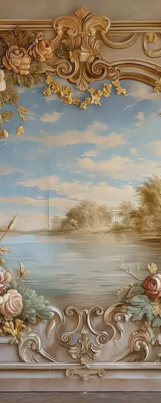 Golden Frame Of Flowers 8’X20’ Ultracloth (96 X 240 Inch) Backdrop