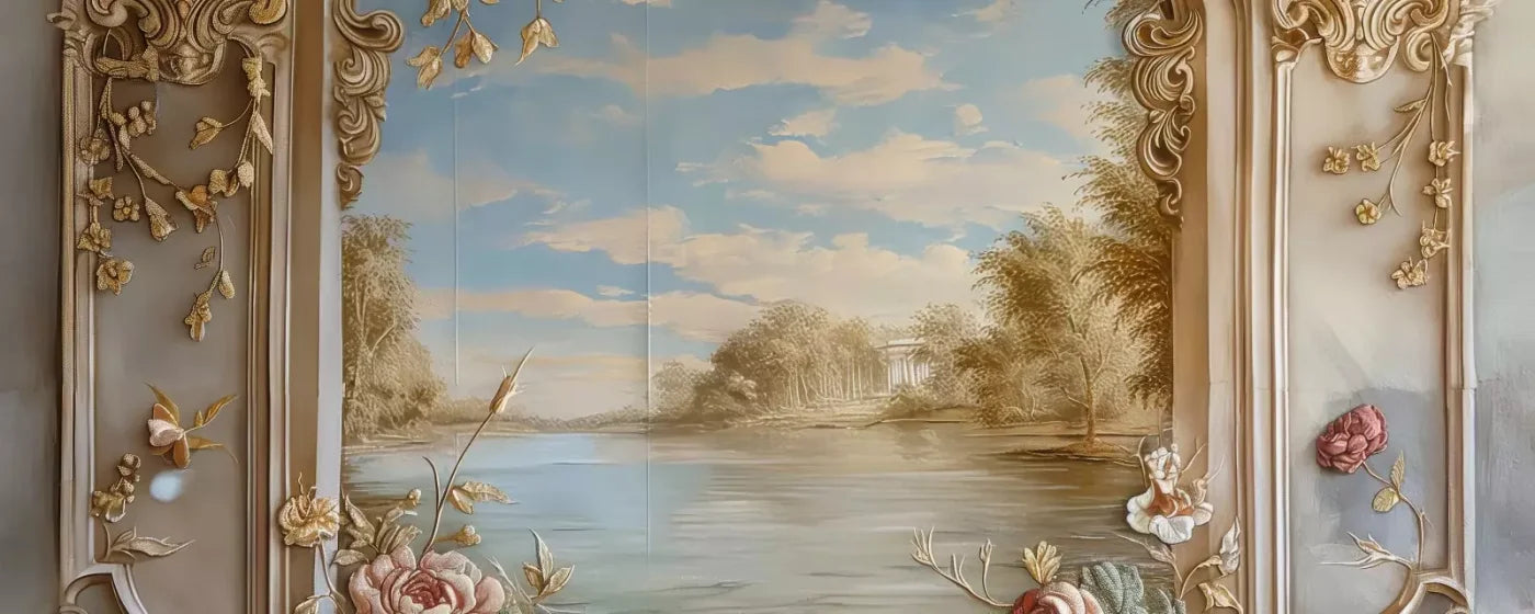 Golden Frame Of Flowers 20’X8’ Ultracloth (240 X 96 Inch) Backdrop
