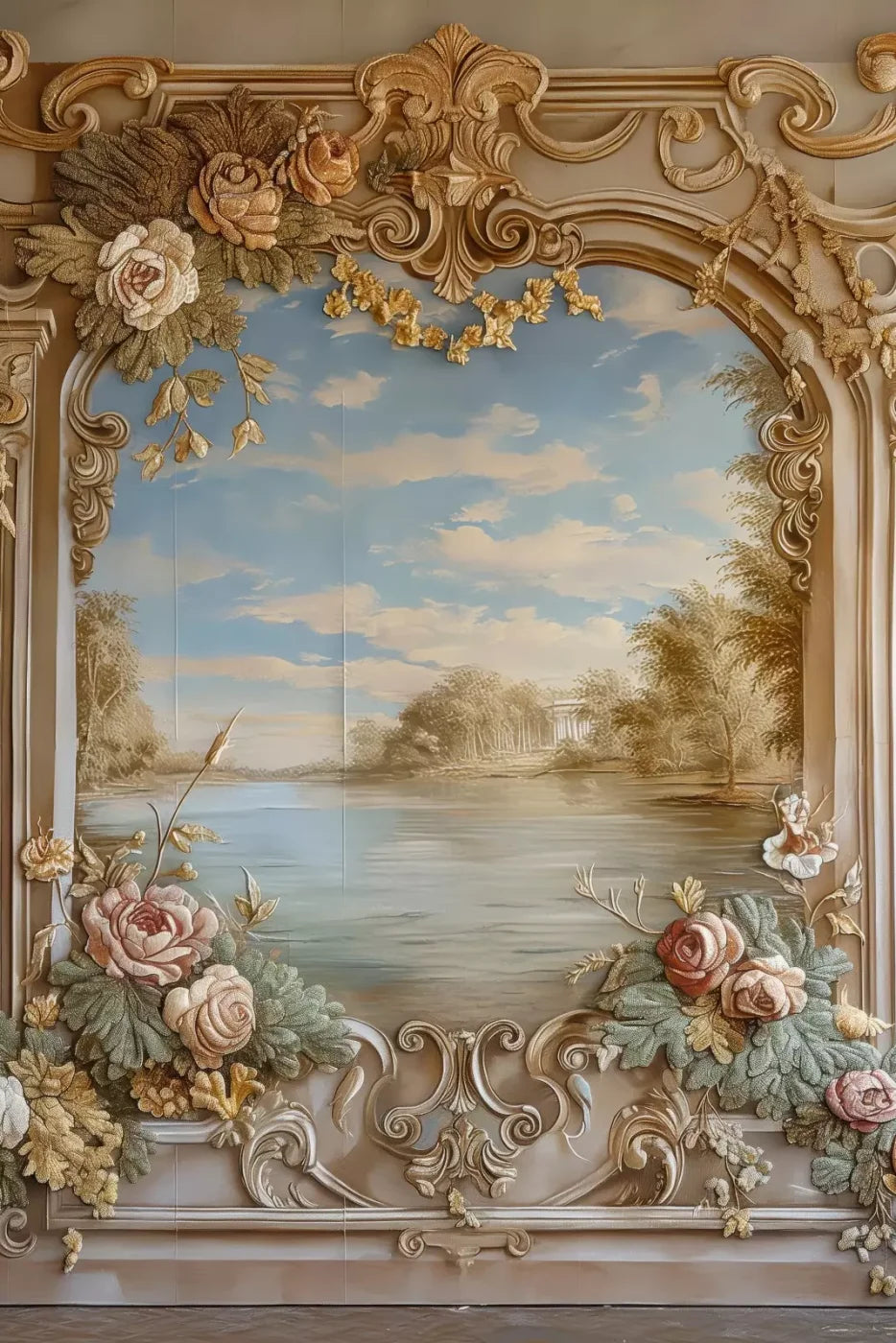 Golden Frame Of Flowers 8’X12’ Ultracloth (96 X 144 Inch) Backdrop