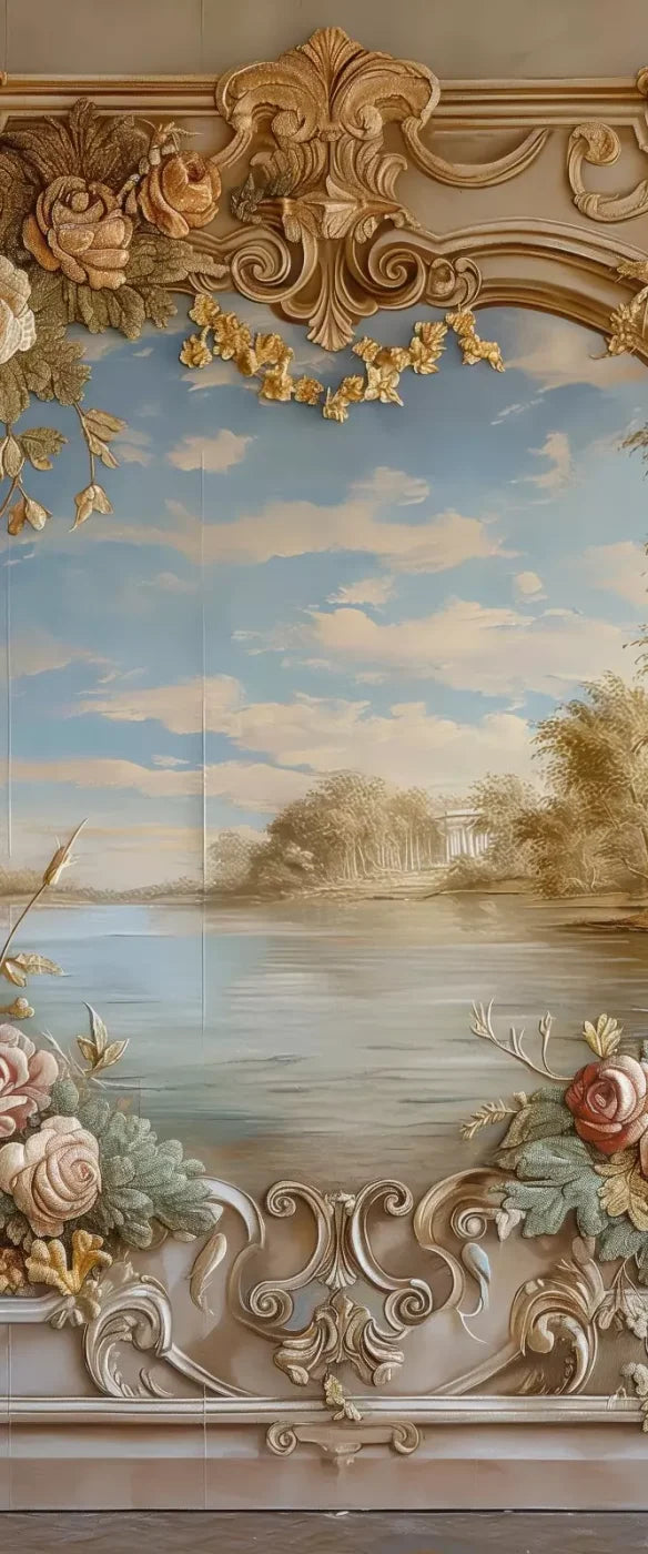 Golden Frame Of Flowers 5’X12’ Ultracloth For Westcott X-Drop (60 X 144 Inch) Backdrop