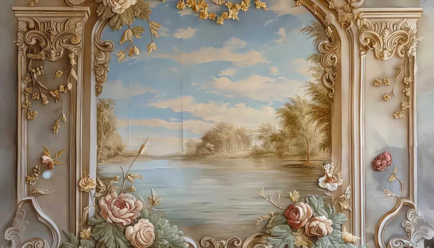 Golden Frame Of Flowers 14’X8’ Ultracloth (168 X 96 Inch) Backdrop