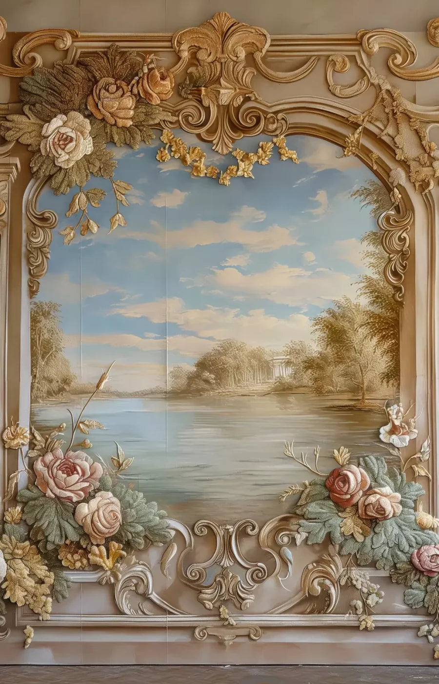 Golden Frame Of Flowers 9’X14’ Ultracloth (108 X 168 Inch) Backdrop