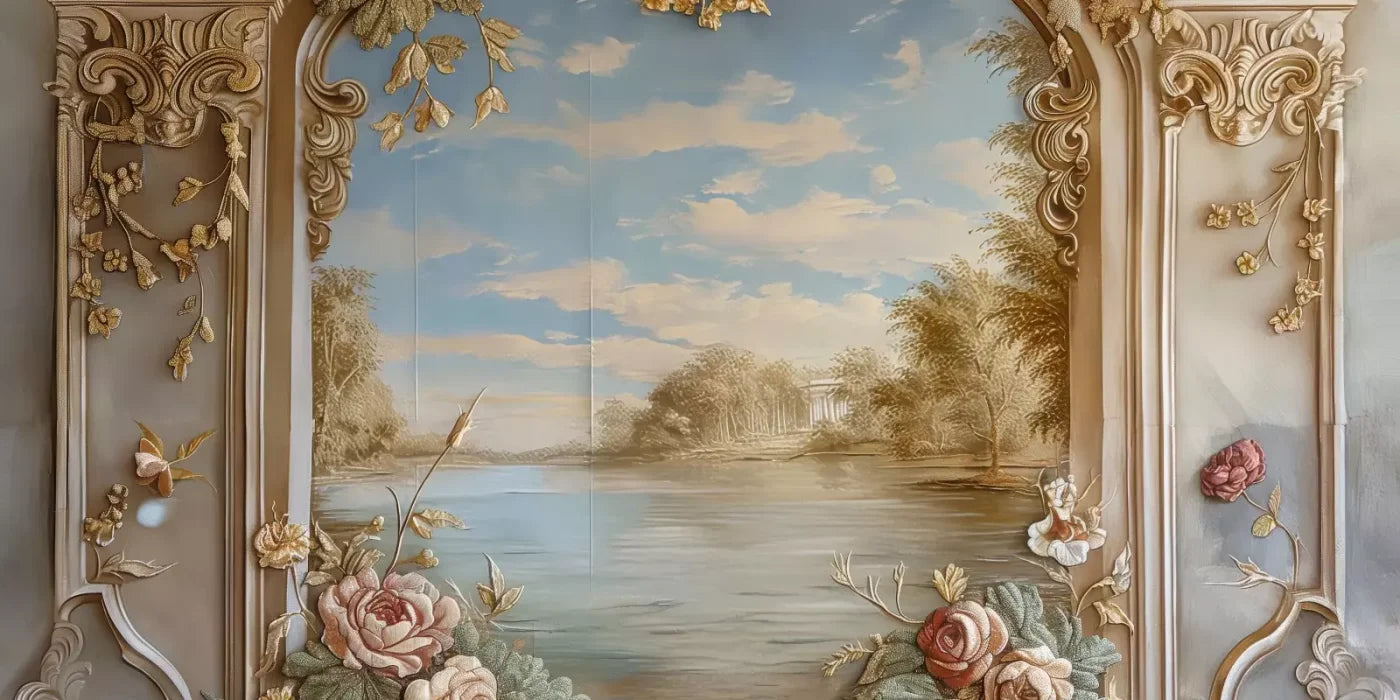 Golden Frame Of Flowers 16’X8’ Ultracloth (192 X 96 Inch) Backdrop