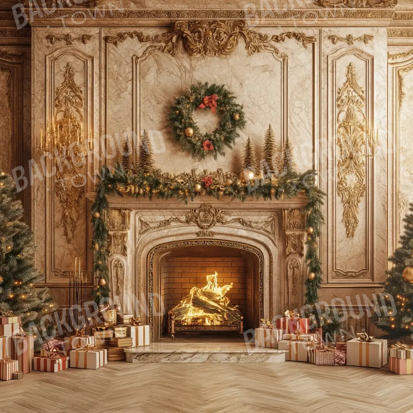 Golden Noel 8’x8’ Fleece (96 x 96 inch) Backdrop