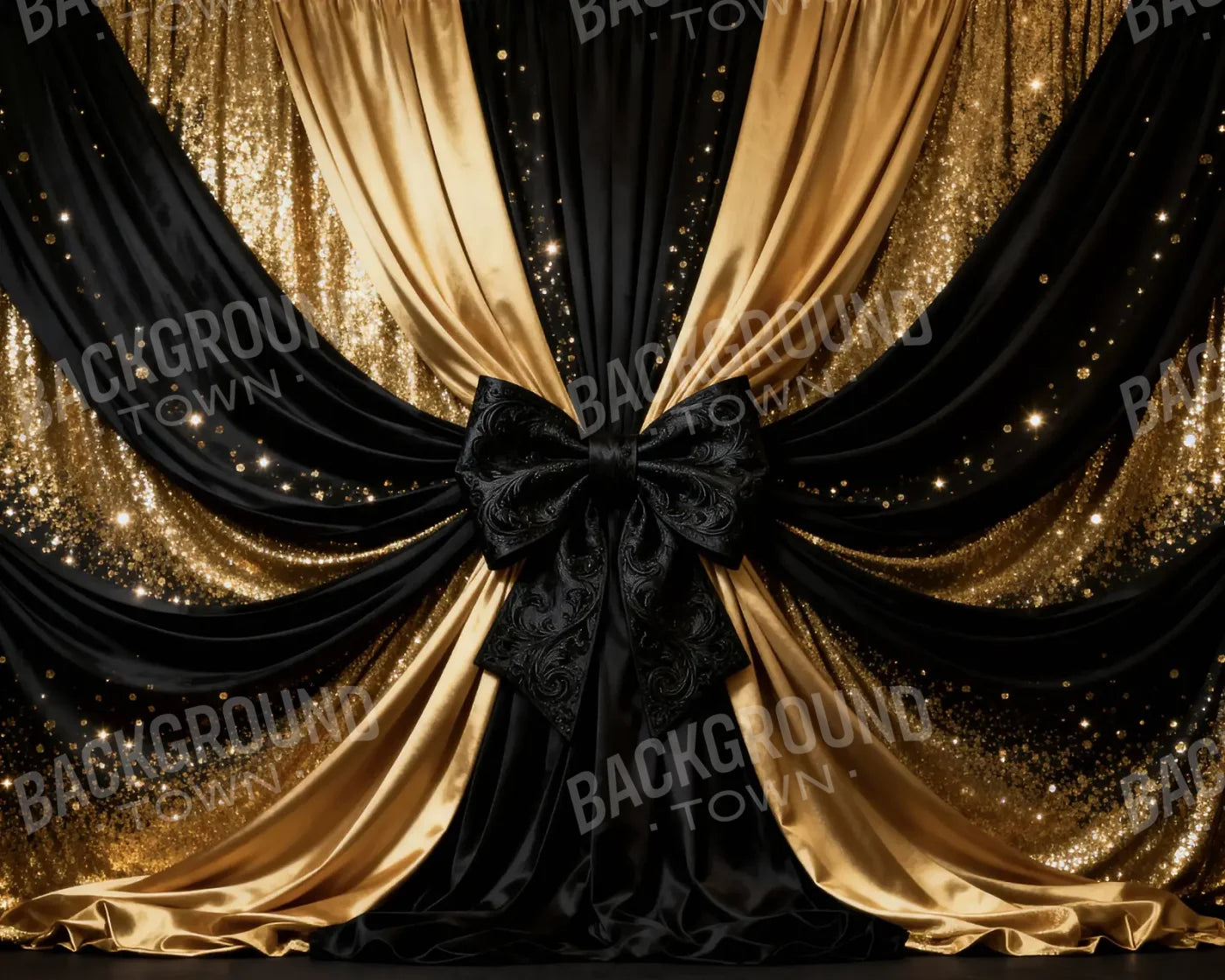Golden Shimmer Dior Bow New Years 10’x8’ Fleece (120 x 96 inch) Backdrop