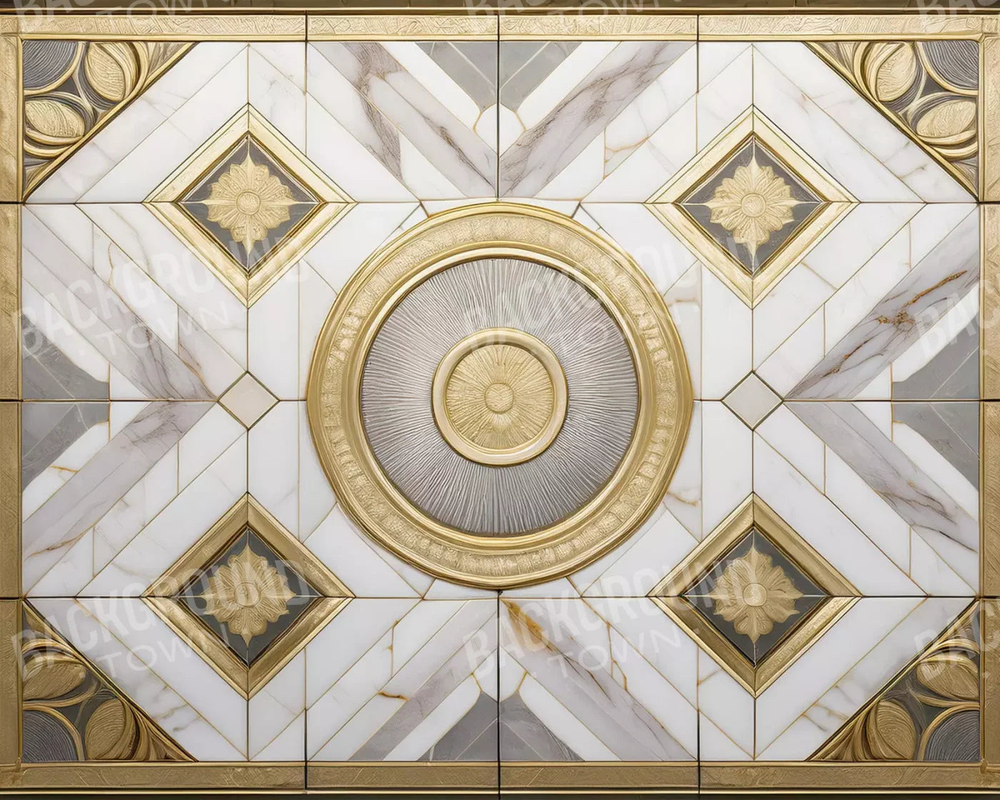 Gray And Gold Ballroom Floor Iii 10’X8’ Rubbermat (120 X 96 Inch) Backdrop