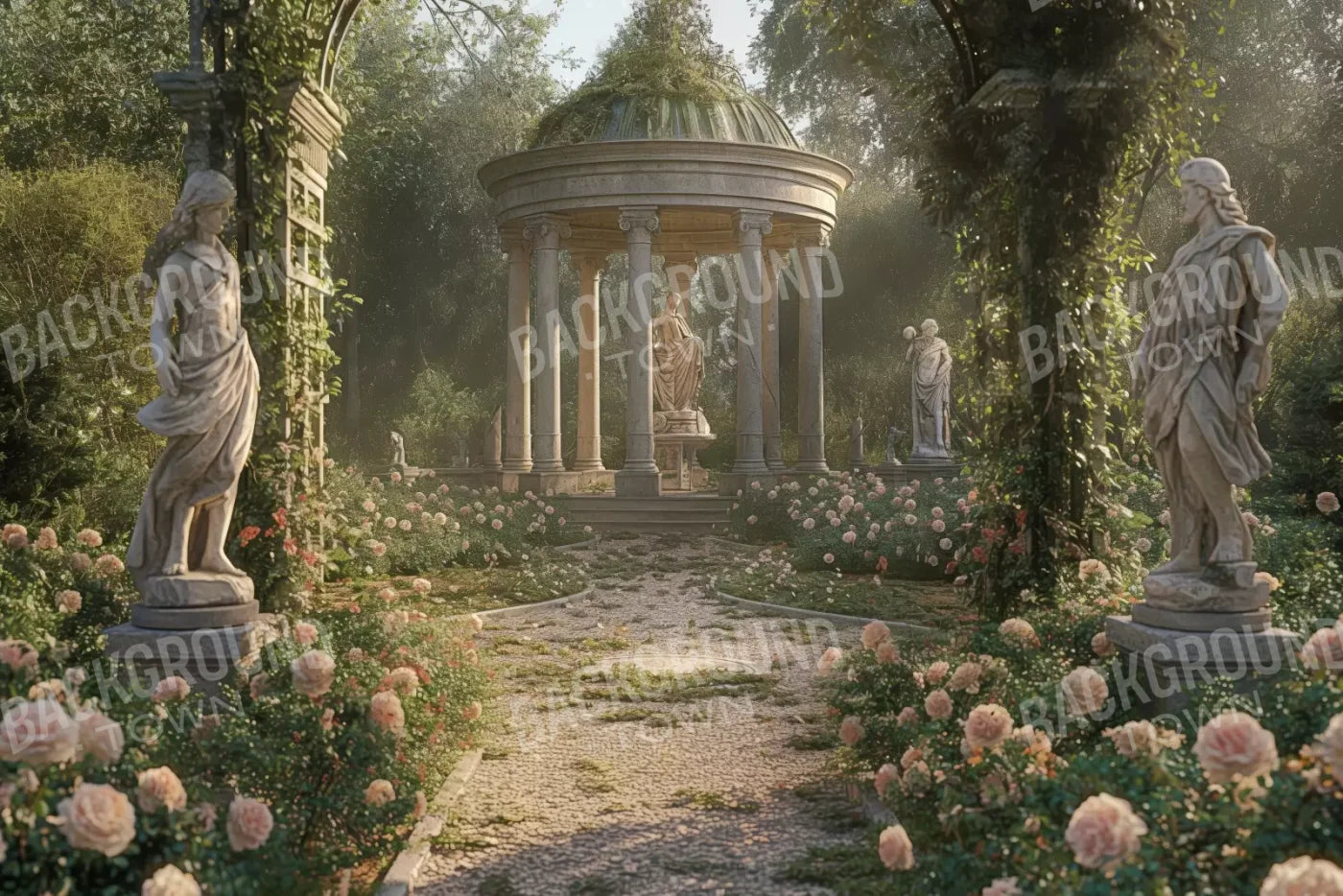 Greek Garden In Morning 12’X8’ Ultracloth (144 X 96 Inch) Backdrop