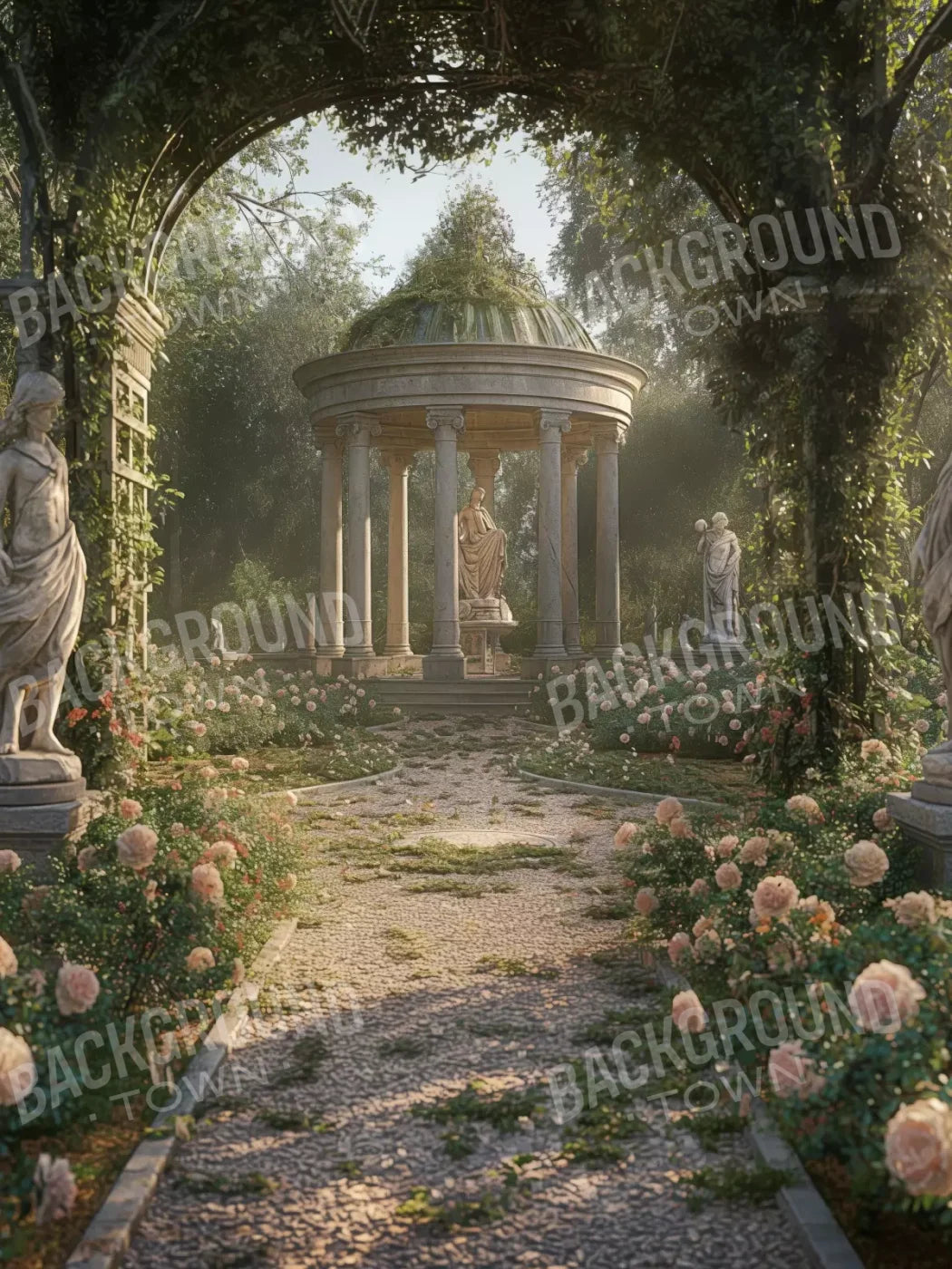 Greek Garden In Morning 5’X6’8 Fleece (60 X 80 Inch) Backdrop