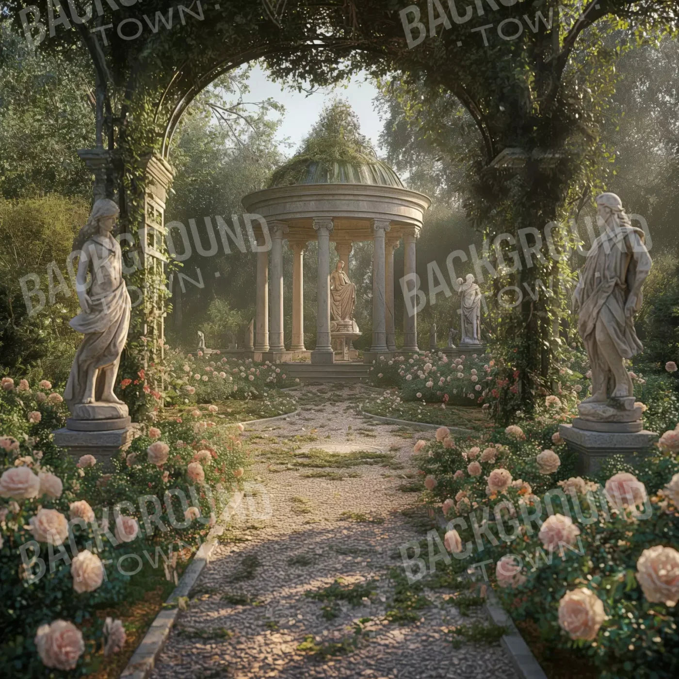 Greek Garden In Morning 8’X8’ Fleece (96 X Inch) Backdrop