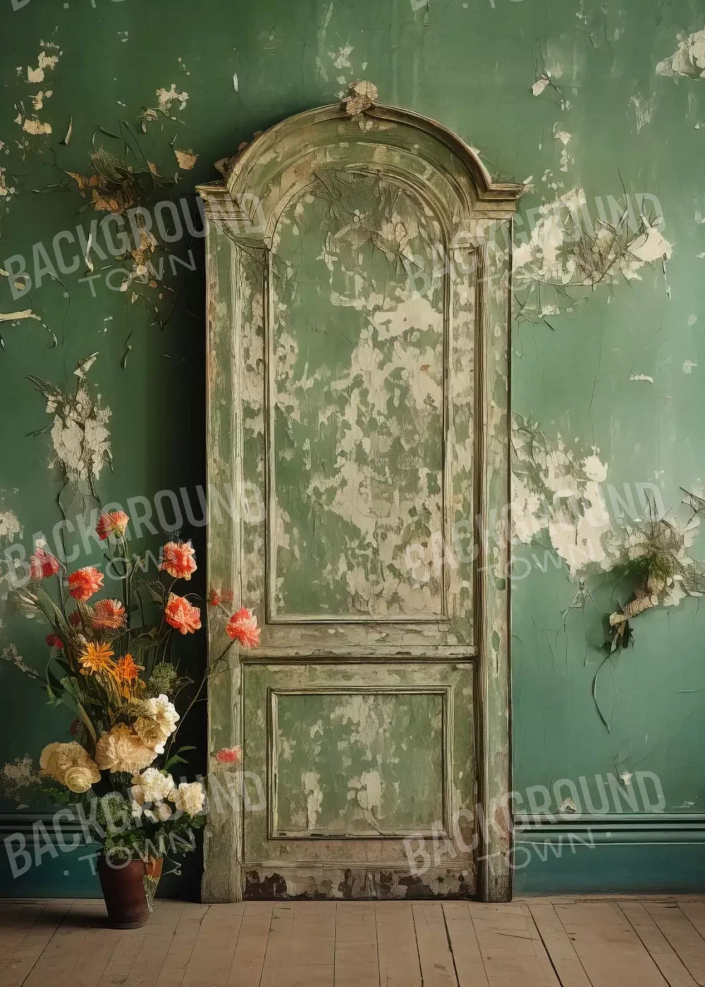 Green Chipped Floral Ii 5X7 Ultracloth ( 60 X 84 Inch ) Backdrop