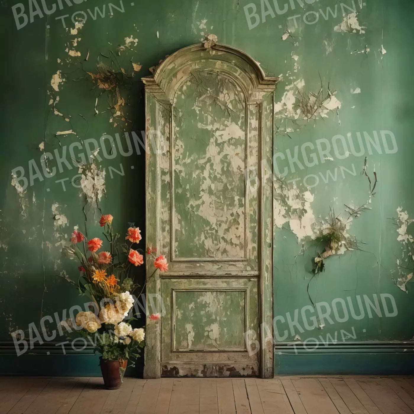Green Chipped Floral Ii 8X8 Fleece ( 96 X Inch ) Backdrop