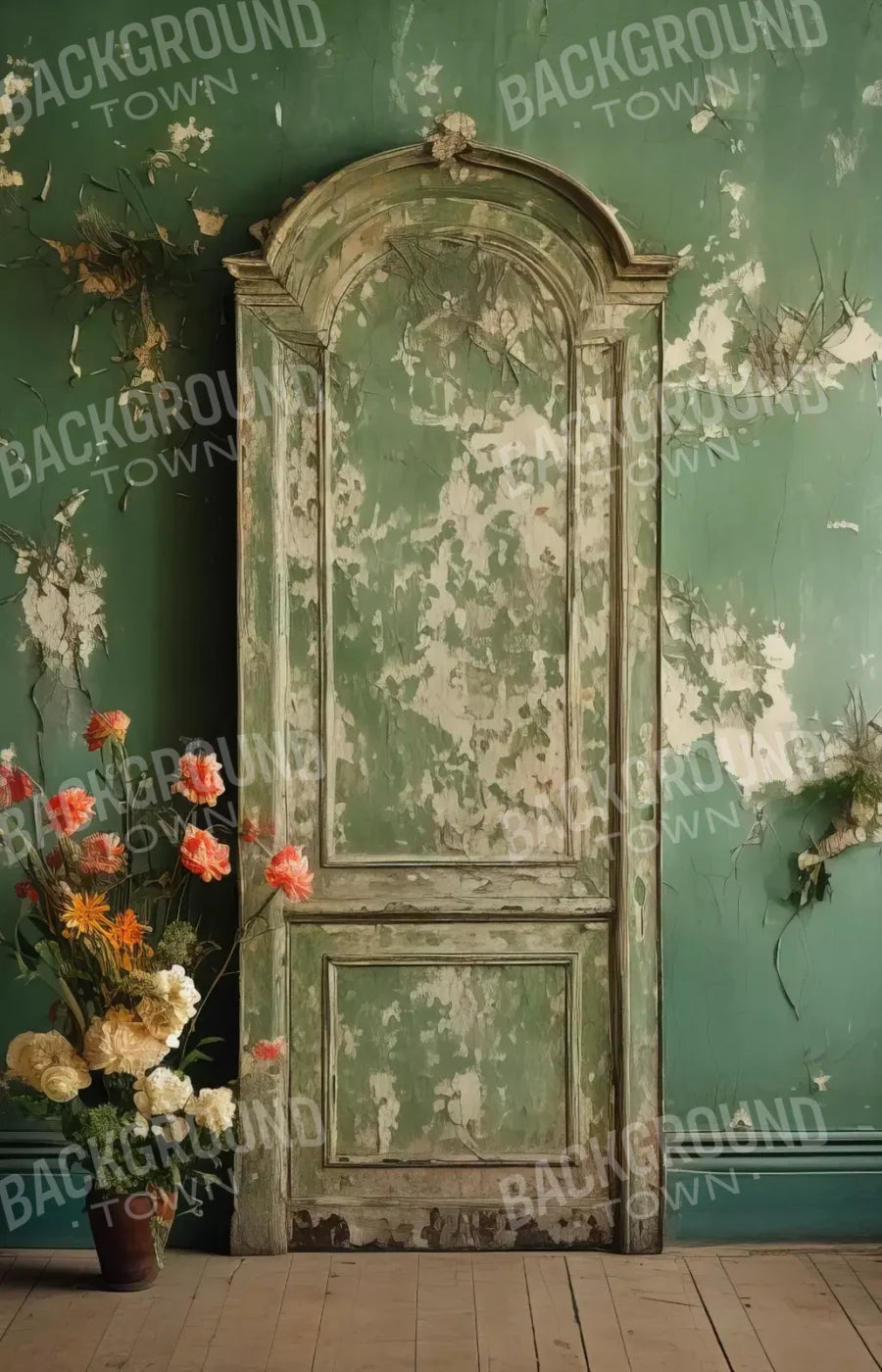 Green Chipped Floral Ii 9X14 Ultracloth ( 108 X 168 Inch ) Backdrop