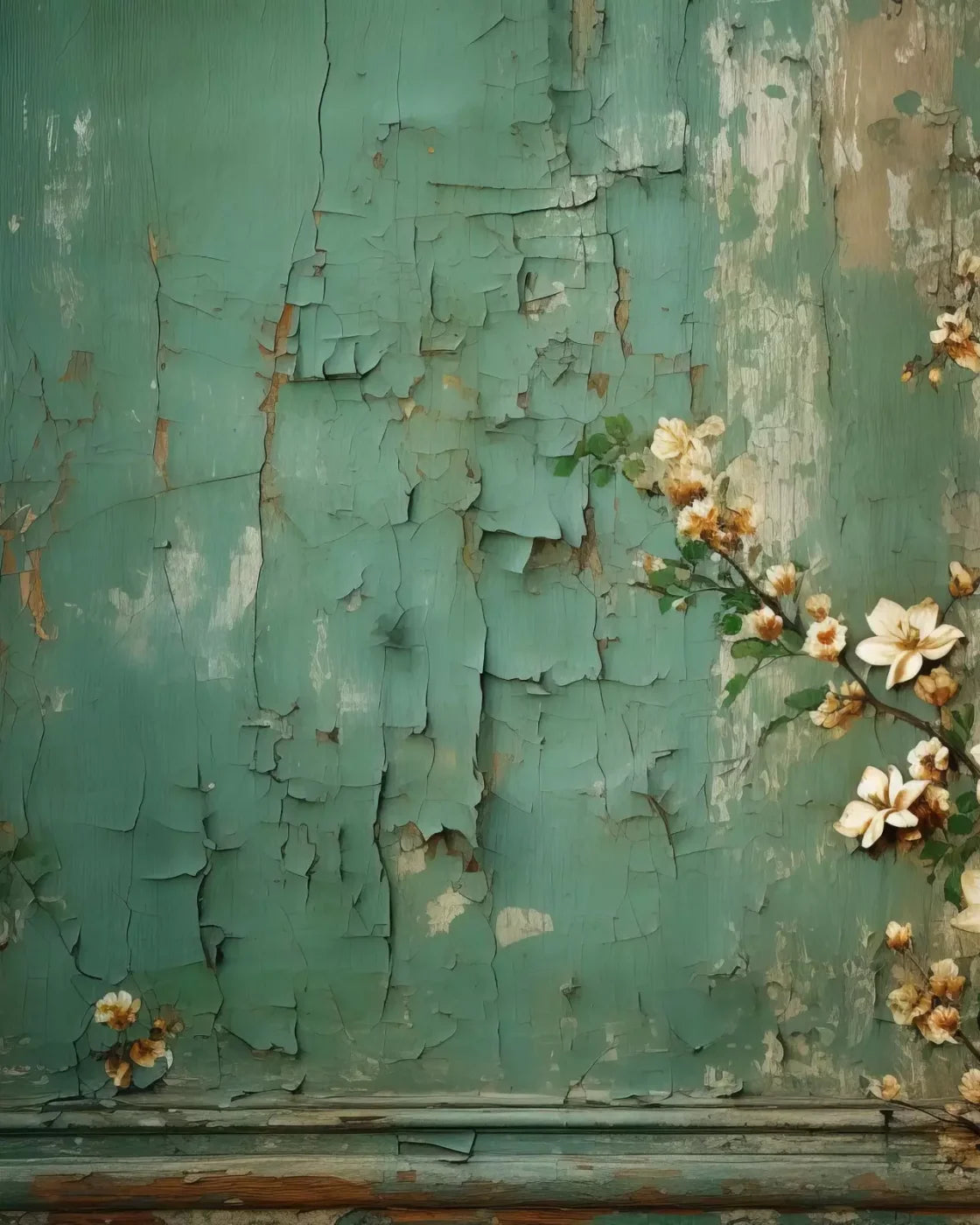 Green Chipped Floral 8X10 Fleece ( 96 X 120 Inch ) Backdrop