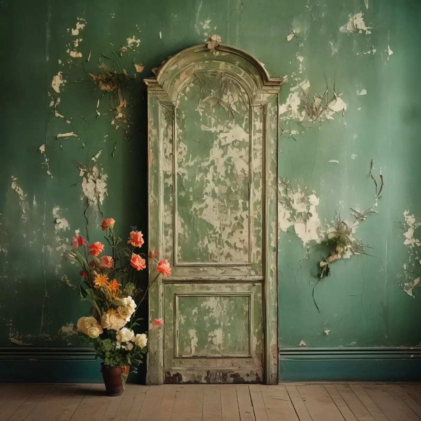 Green Chipped Floral Ii 10X10 Ultracloth ( 120 X Inch ) Backdrop