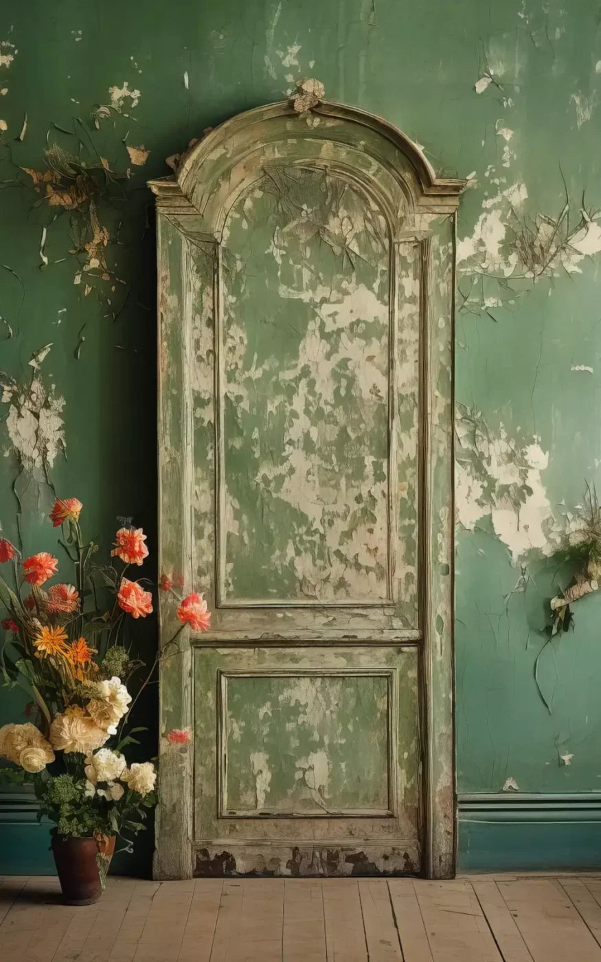 Green Chipped Floral Ii 5X8 Ultracloth ( 60 X 96 Inch ) Backdrop