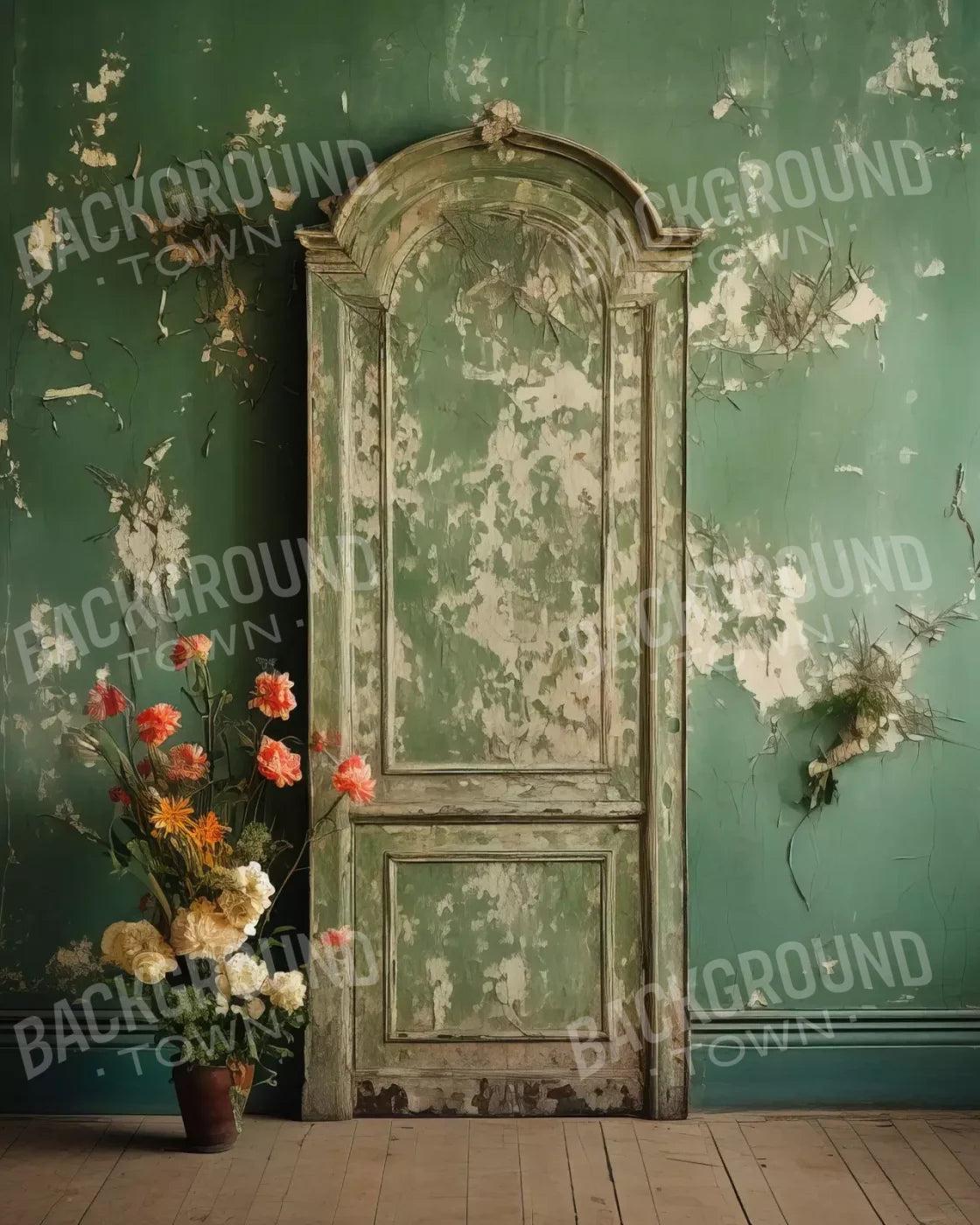 Green Chipped Floral Ii 8X10 Fleece ( 96 X 120 Inch ) Backdrop