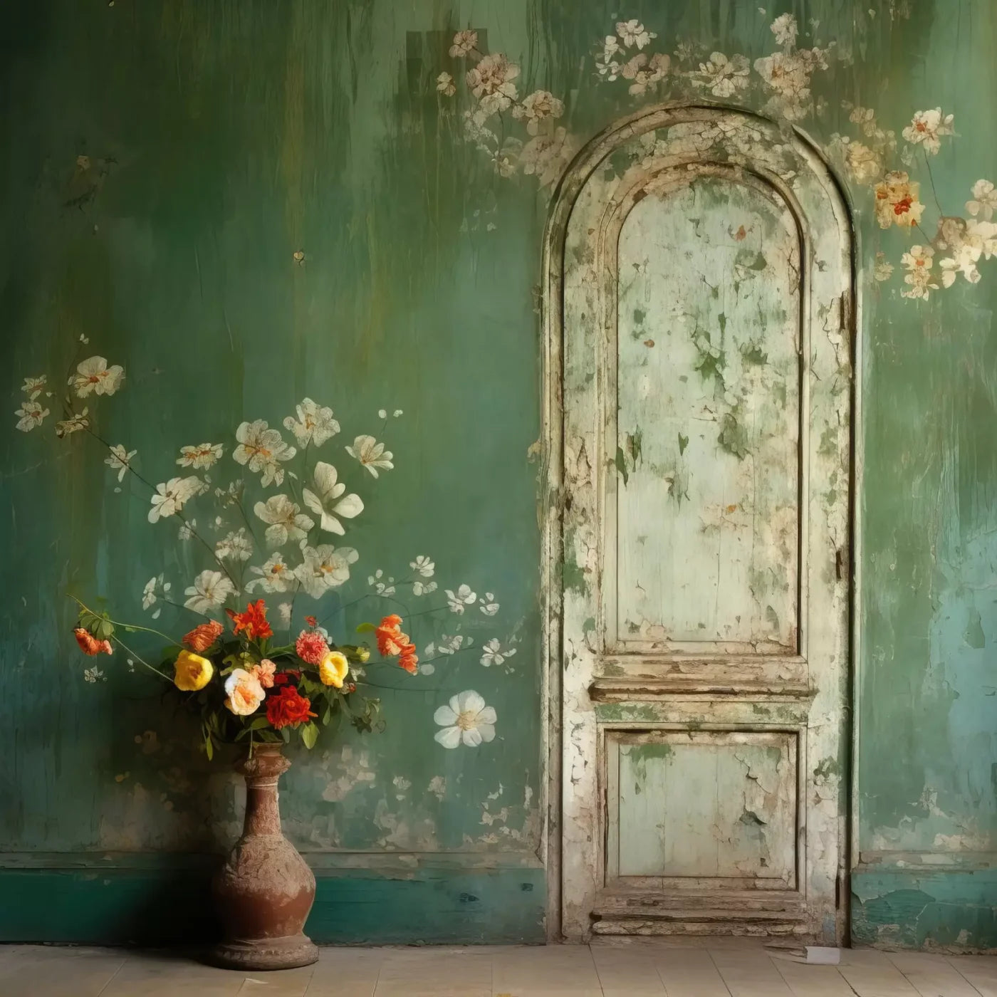 Green Chipped Floral Iii 10X10 Ultracloth ( 120 X Inch ) Backdrop