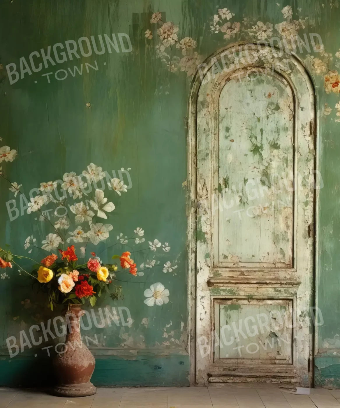 Green Chipped Floral Iii 10X12 Ultracloth ( 120 X 144 Inch ) Backdrop