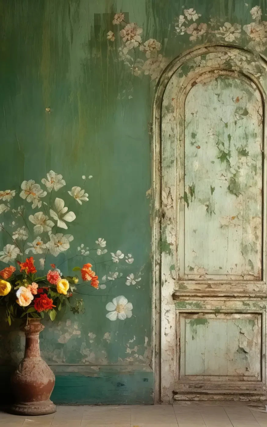 Green Chipped Floral Iii 5X8 Ultracloth ( 60 X 96 Inch ) Backdrop