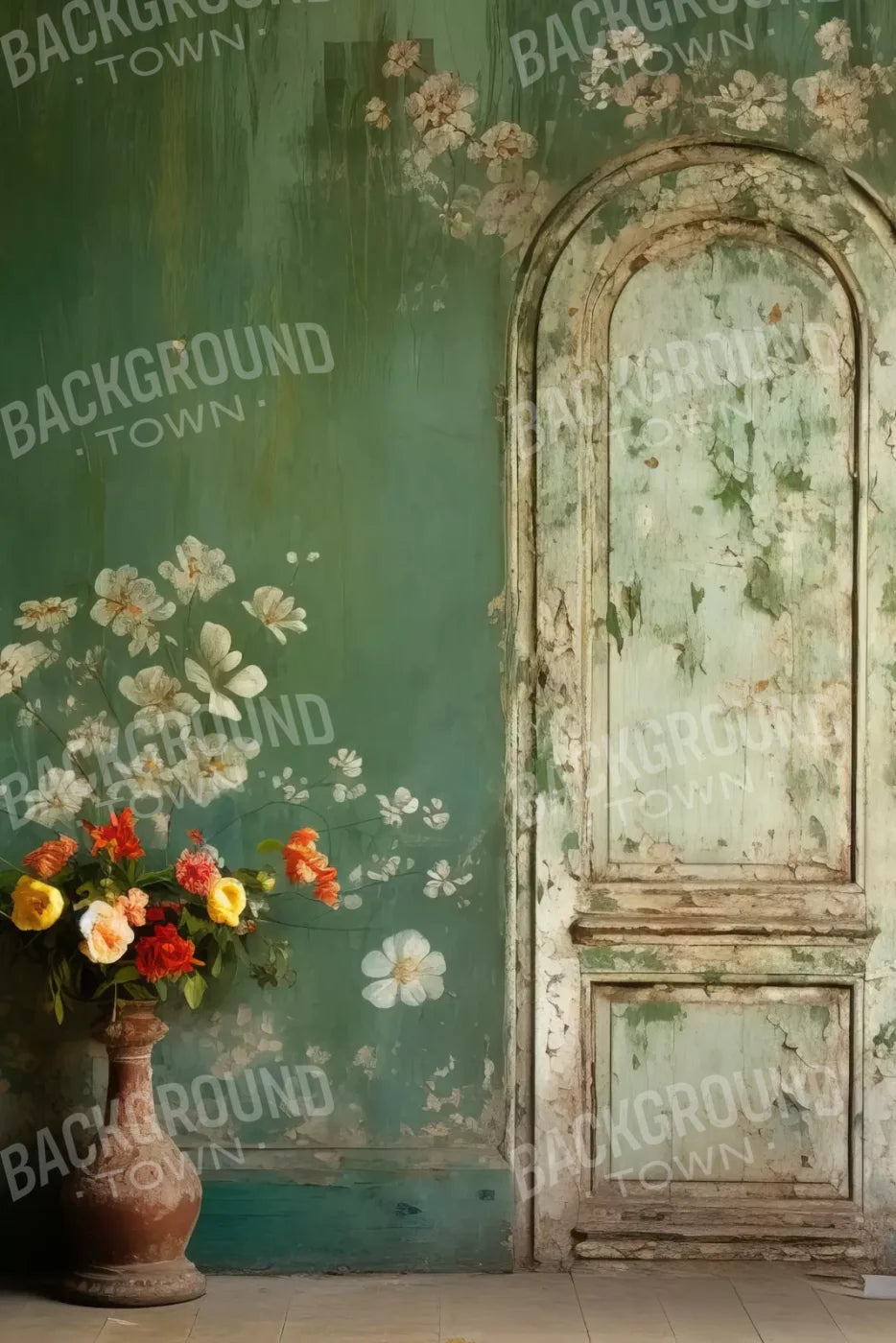 Green Chipped Floral Iii 8X12 Ultracloth ( 96 X 144 Inch ) Backdrop