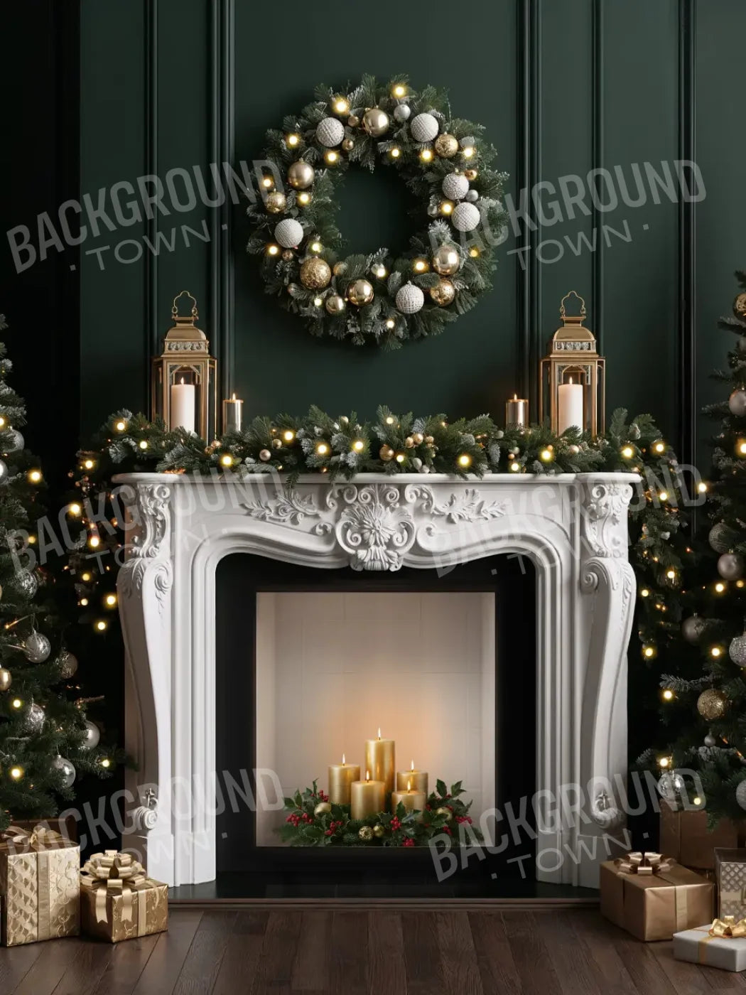 Green Christmas Room 6’x8’ Fleece (72 x 96 inch) Backdrop