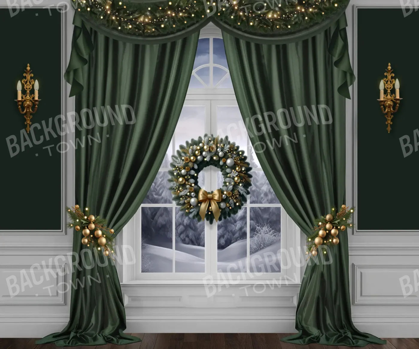 Green Christmas Window 12’x10’ UltraCloth (144 x 120 inch) Backdrop