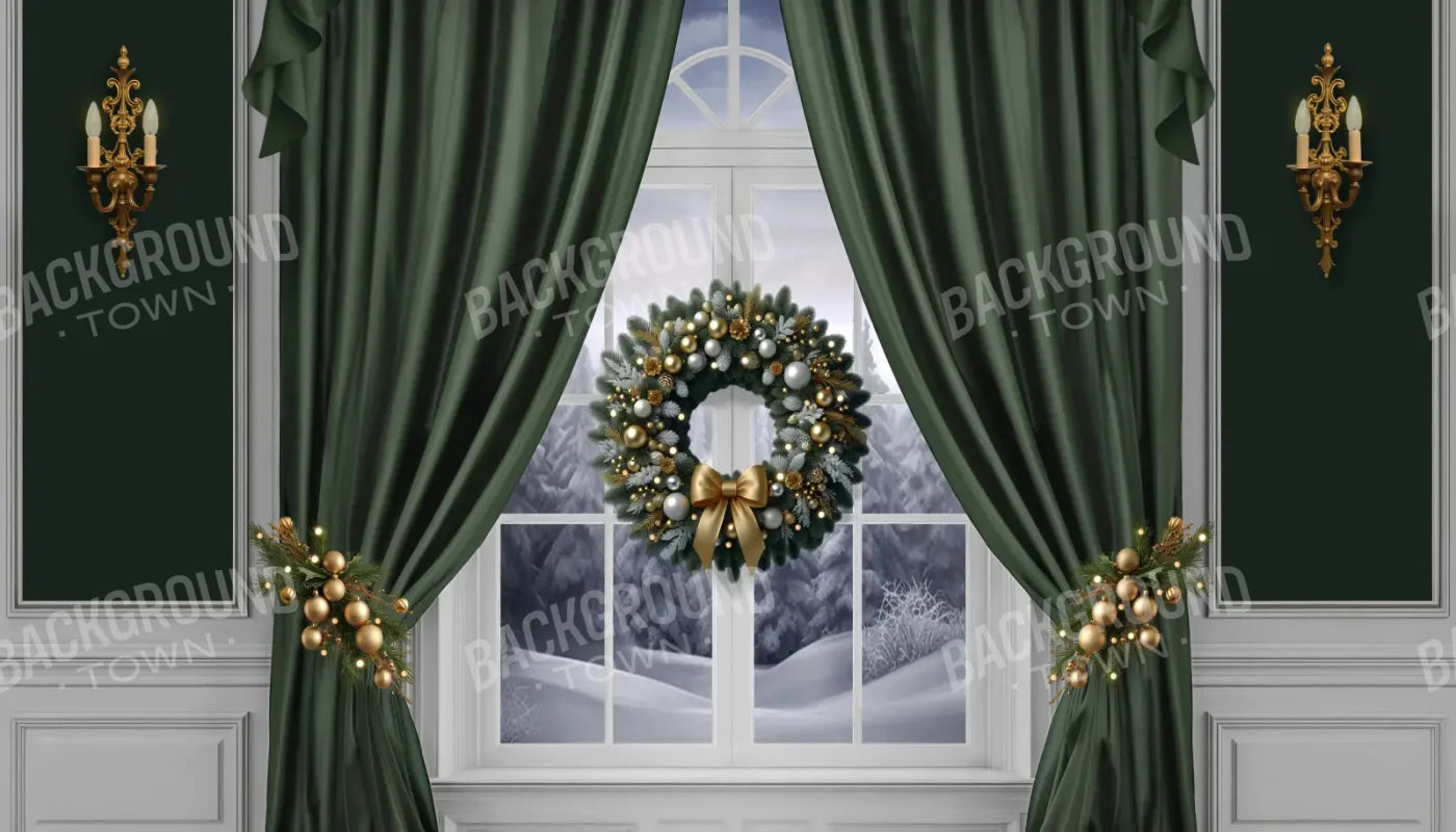 Green Christmas Window 14’x8’ UltraCloth (168 x 96 inch) Backdrop