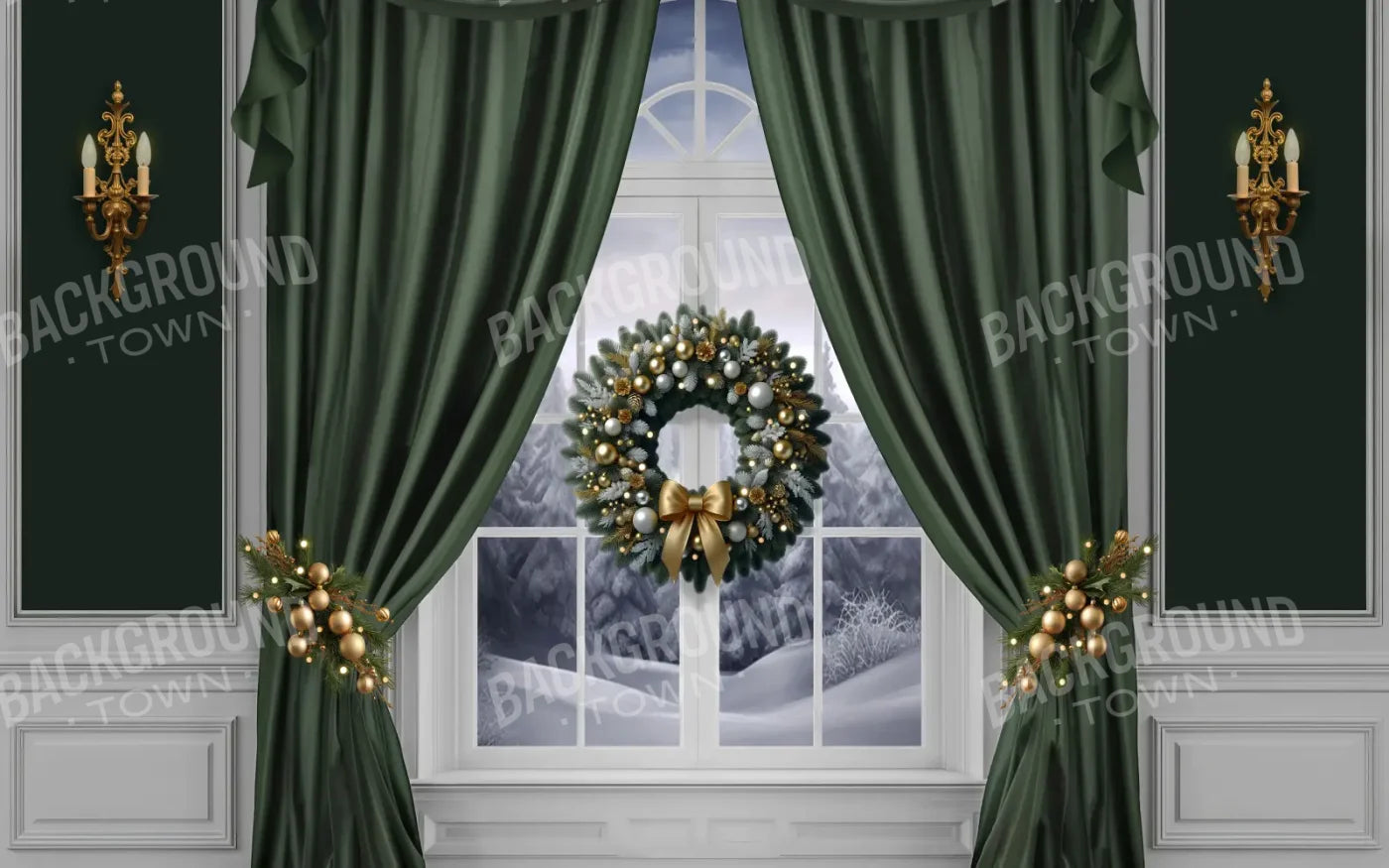 Green Christmas Window 8’x5’ UltraCloth (96 x 60 inch) Backdrop