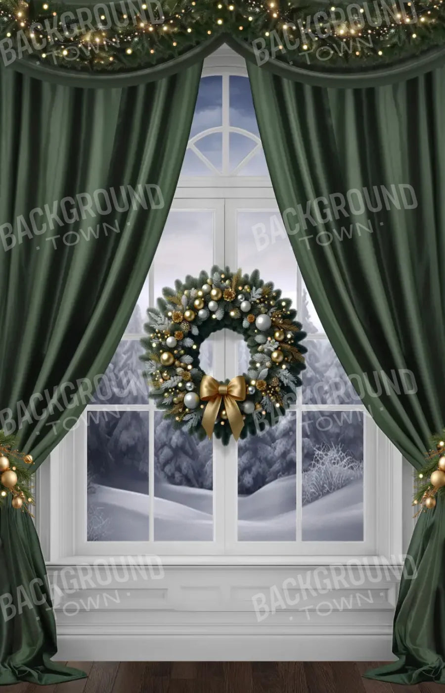 Green Christmas Window 9’x14’ UltraCloth (108 x 168 inch) Backdrop