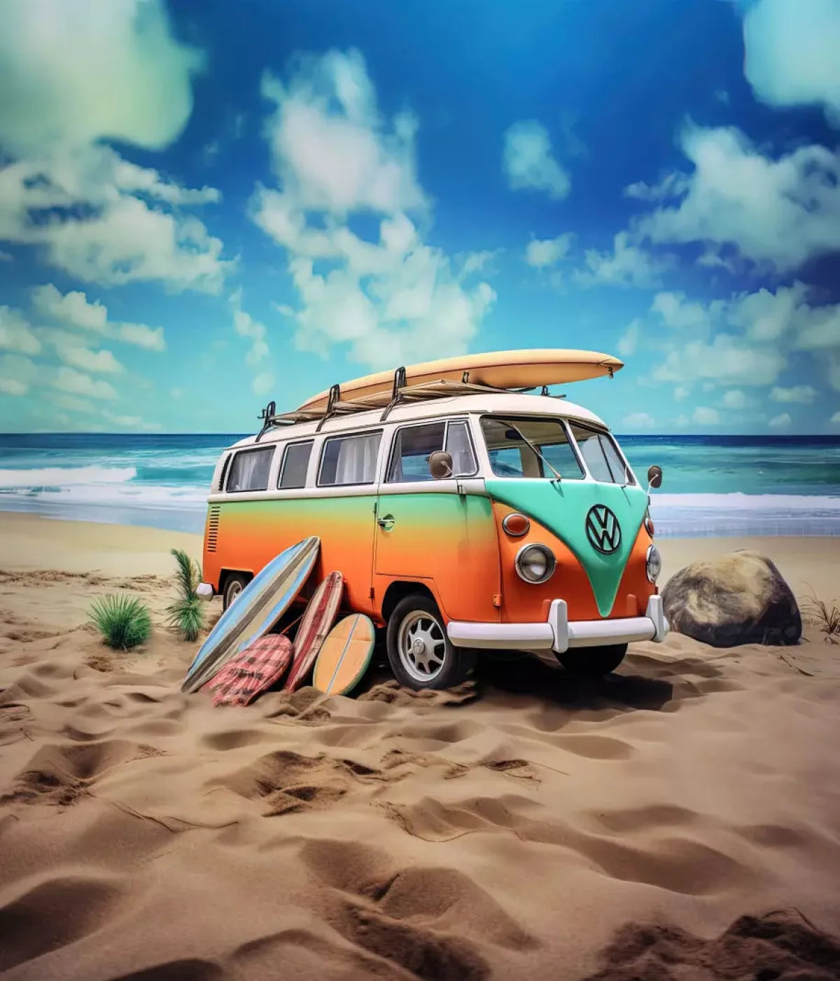 Retro Van At Beach Ii 10X12 Ultracloth ( 120 X 144 Inch ) Backdrop