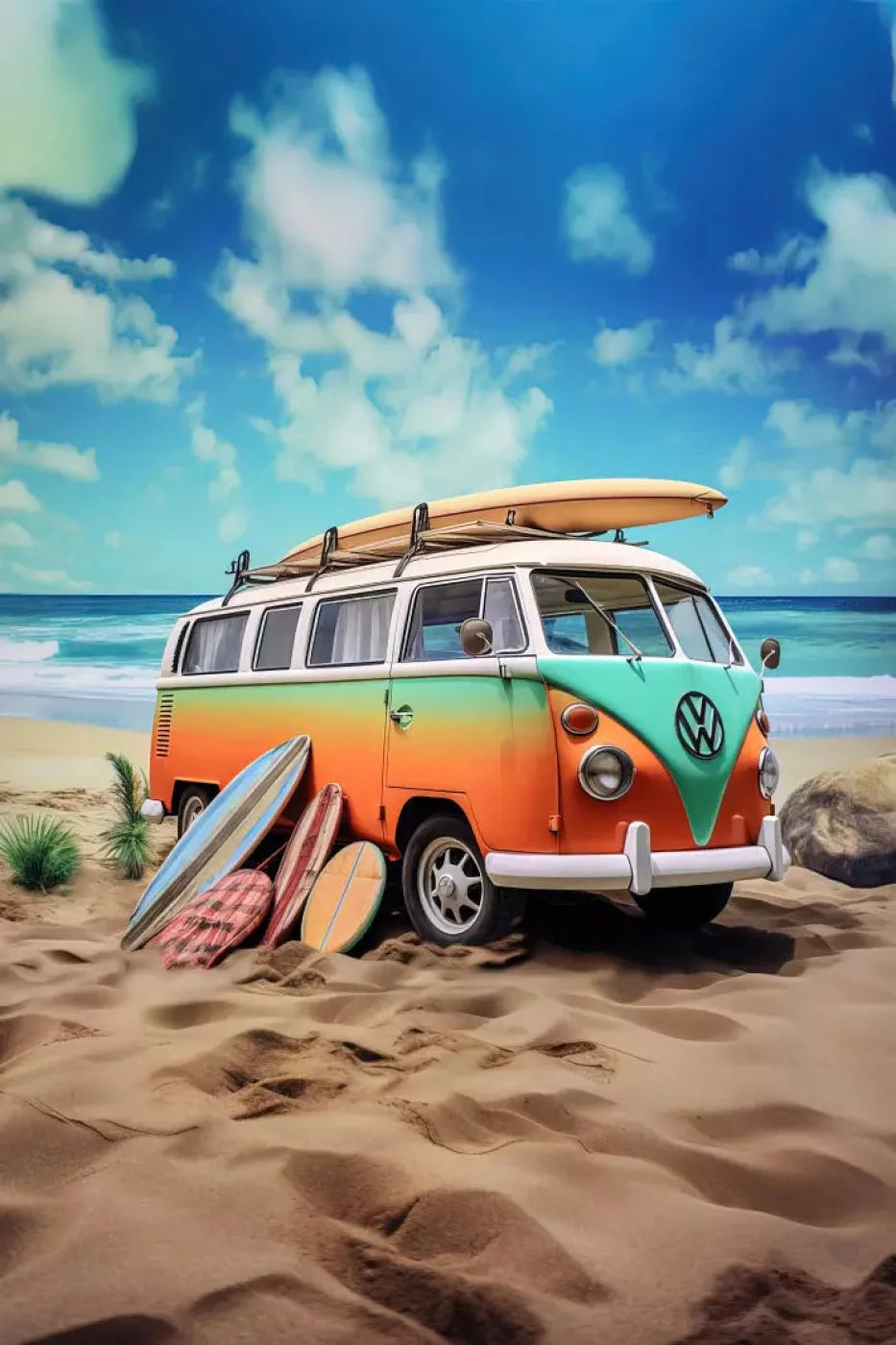 Retro Van At Beach Ii 5X8 Ultracloth ( 60 X 96 Inch ) Backdrop