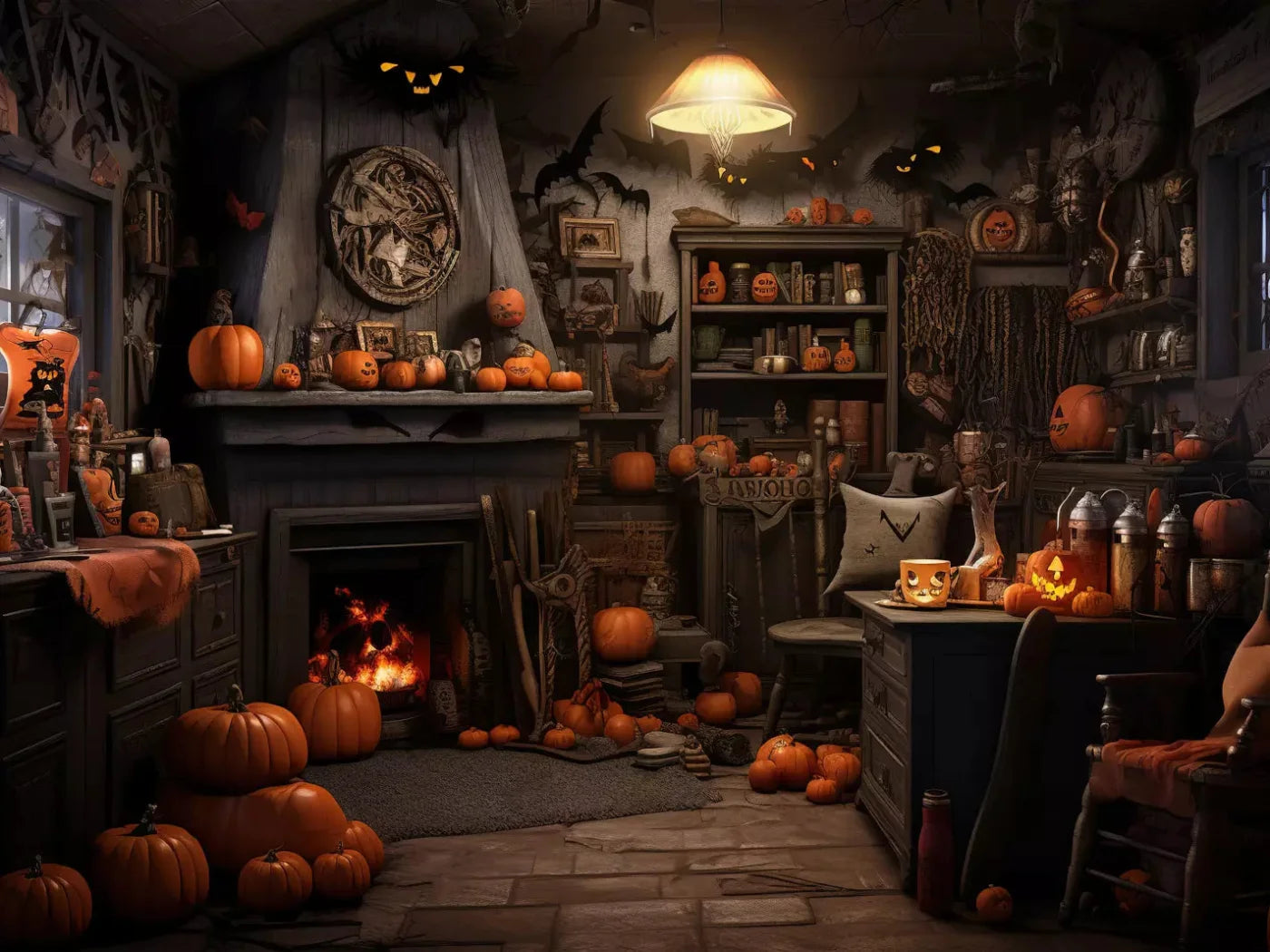 Halloween Cottage 10X8 Fleece ( 120 X 96 Inch ) Backdrop