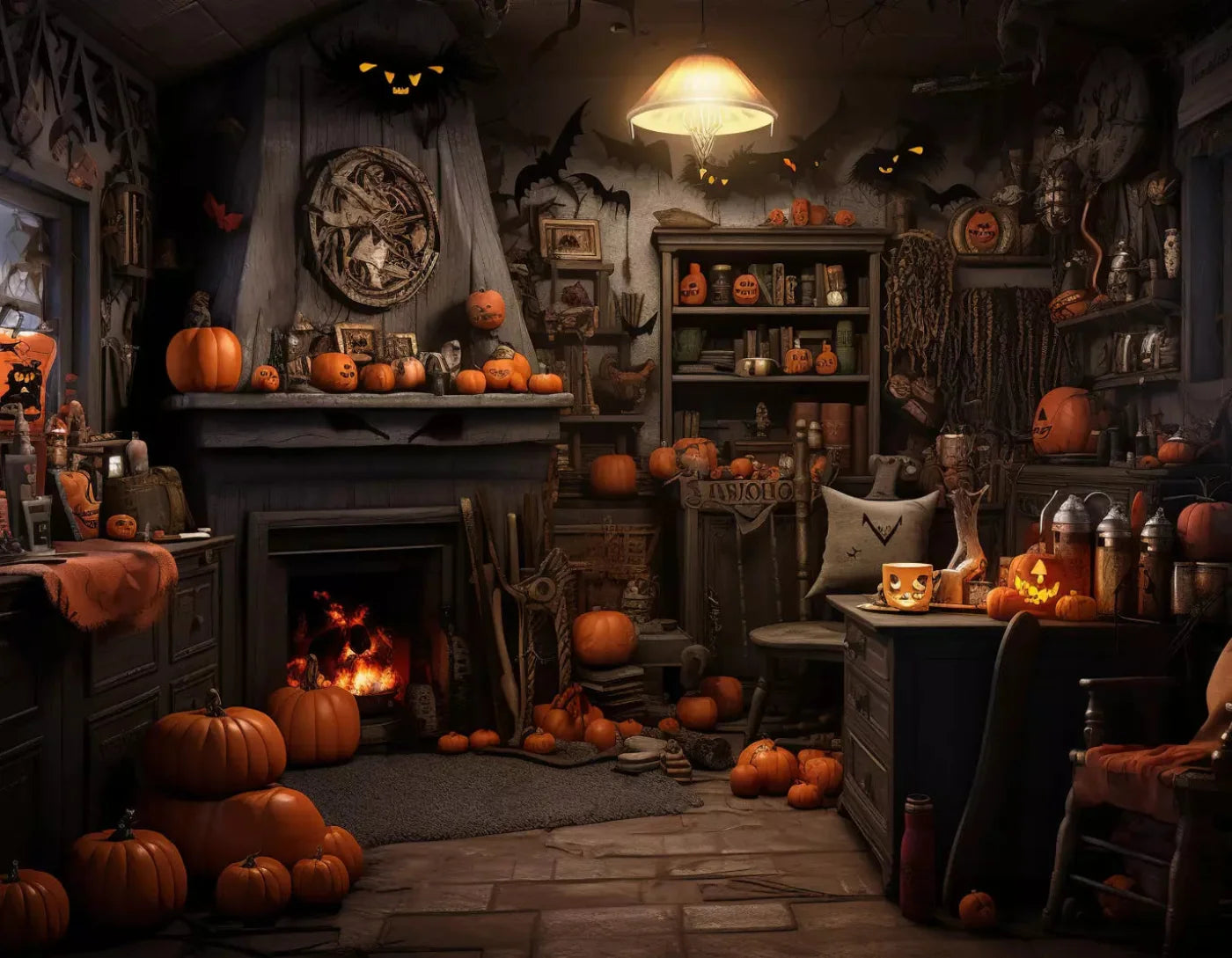Halloween Cottage 8X6 Fleece ( 96 X 72 Inch ) Backdrop