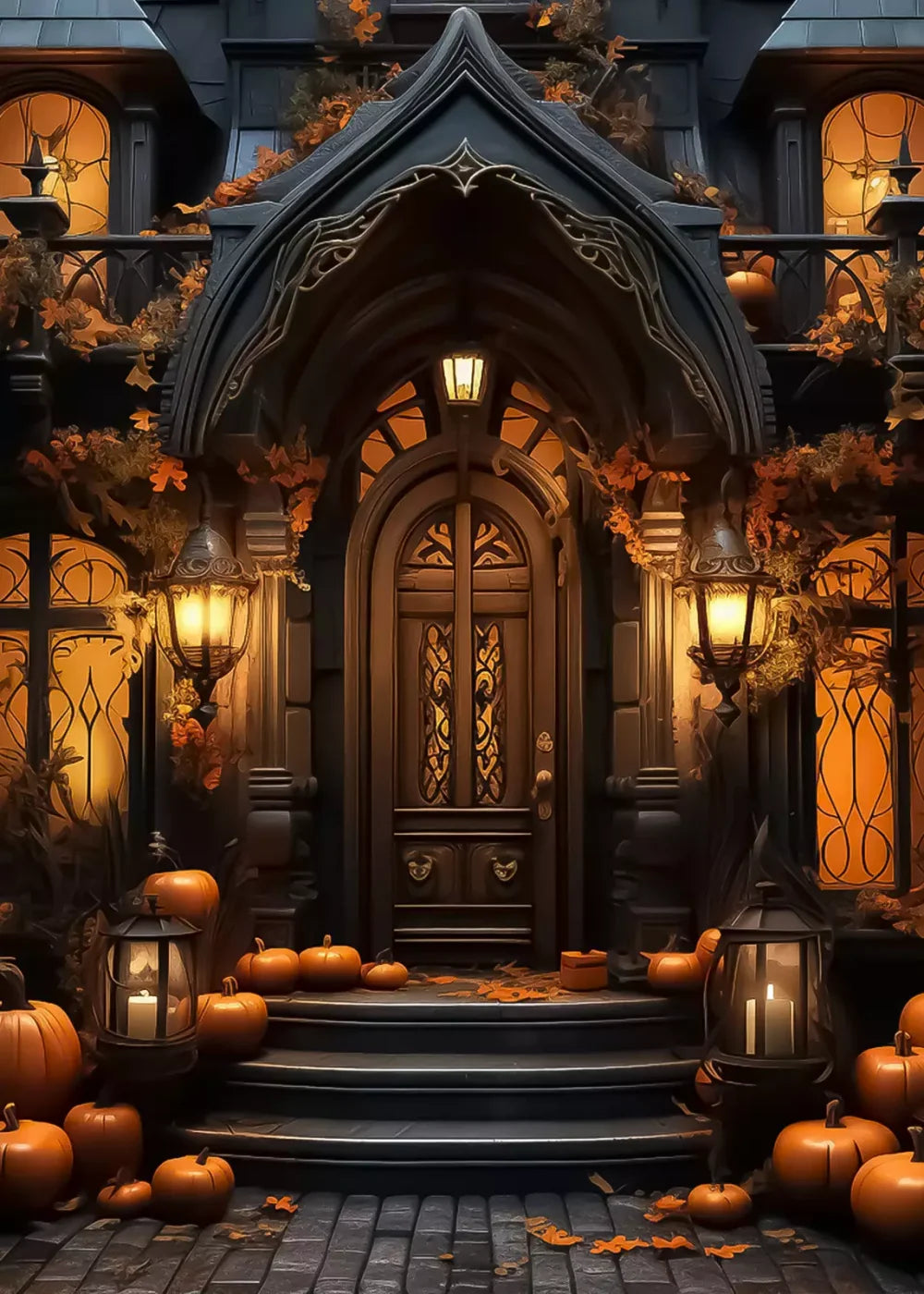 Halloween Door Step I 5’X7’ Ultracloth (60 X 84 Inch) Backdrop