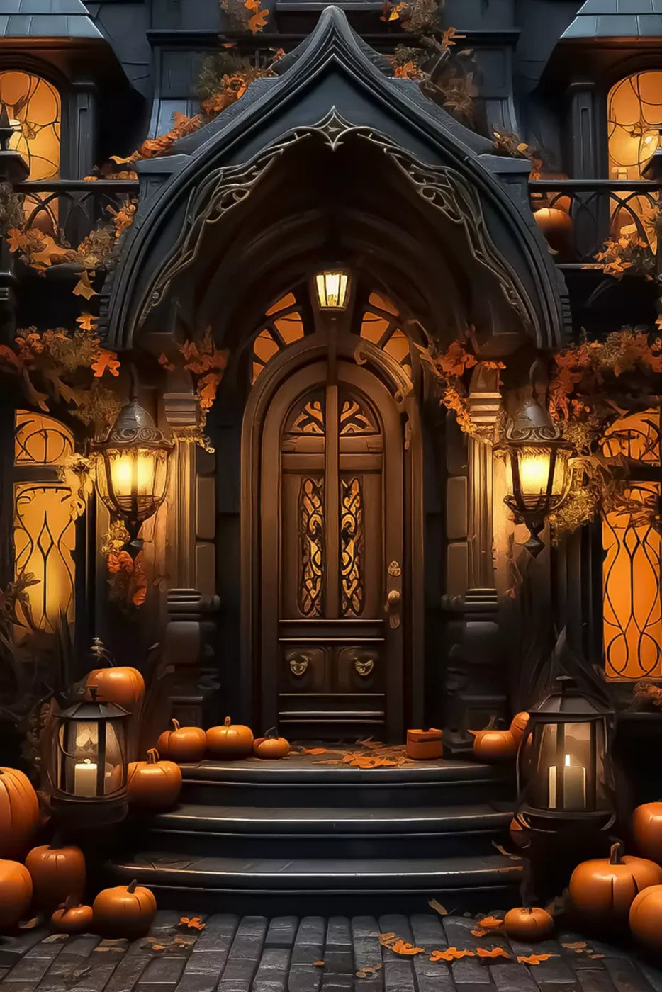 Halloween Door Step I 8’X12’ Ultracloth (96 X 144 Inch) Backdrop