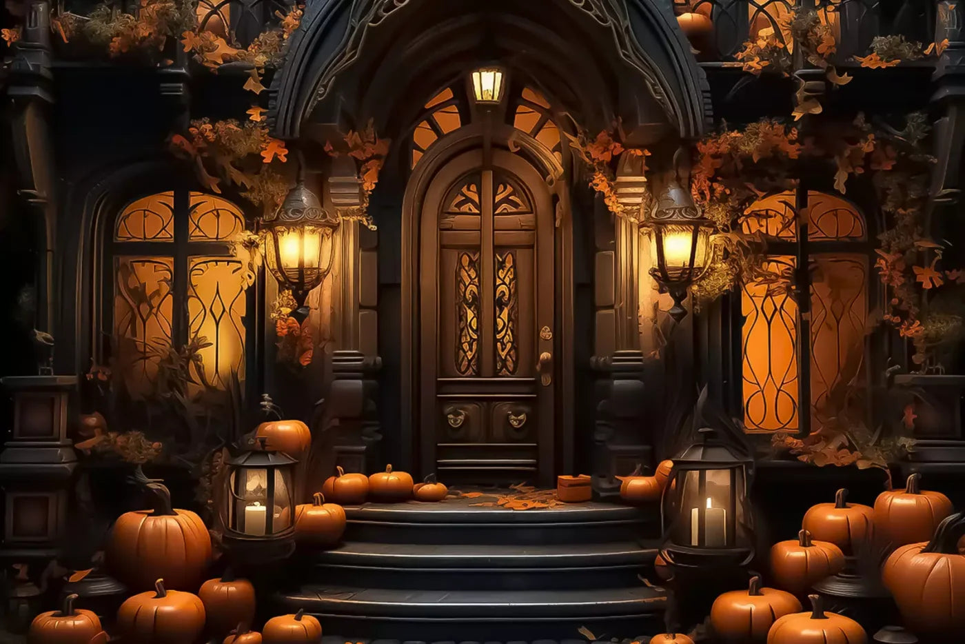 Halloween Door Step Wide 12’X8’ Ultracloth (144 X 96 Inch) Backdrop