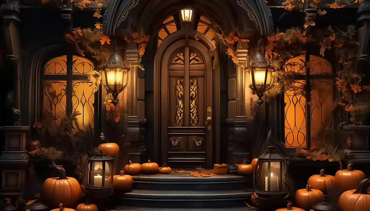 Halloween Door Step Wide 14’X8’ Ultracloth (168 X 96 Inch) Backdrop