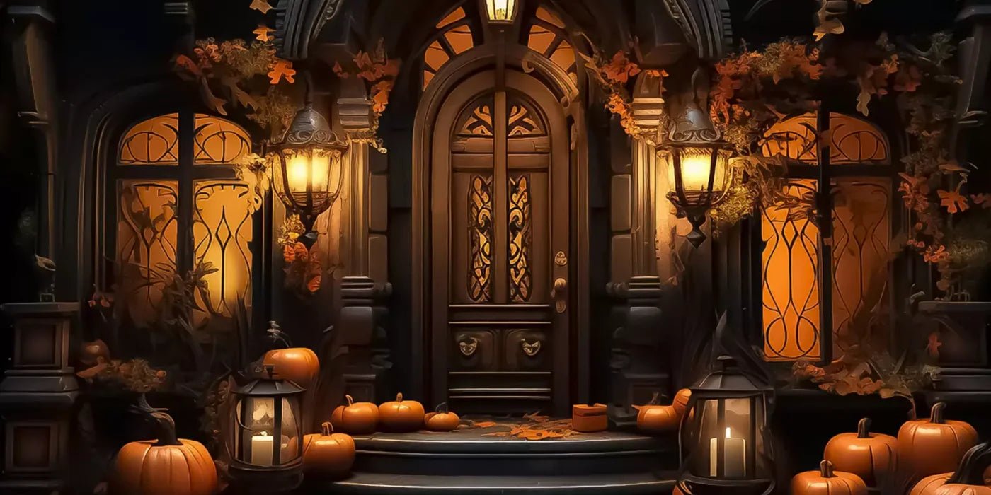 Halloween Door Step Wide 16’X8’ Ultracloth (192 X 96 Inch) Backdrop
