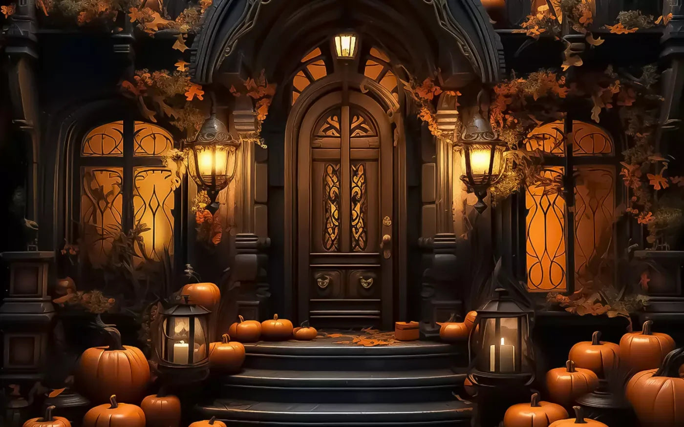 Halloween Door Step Wide 8’X5’ Ultracloth (96 X 60 Inch) Backdrop