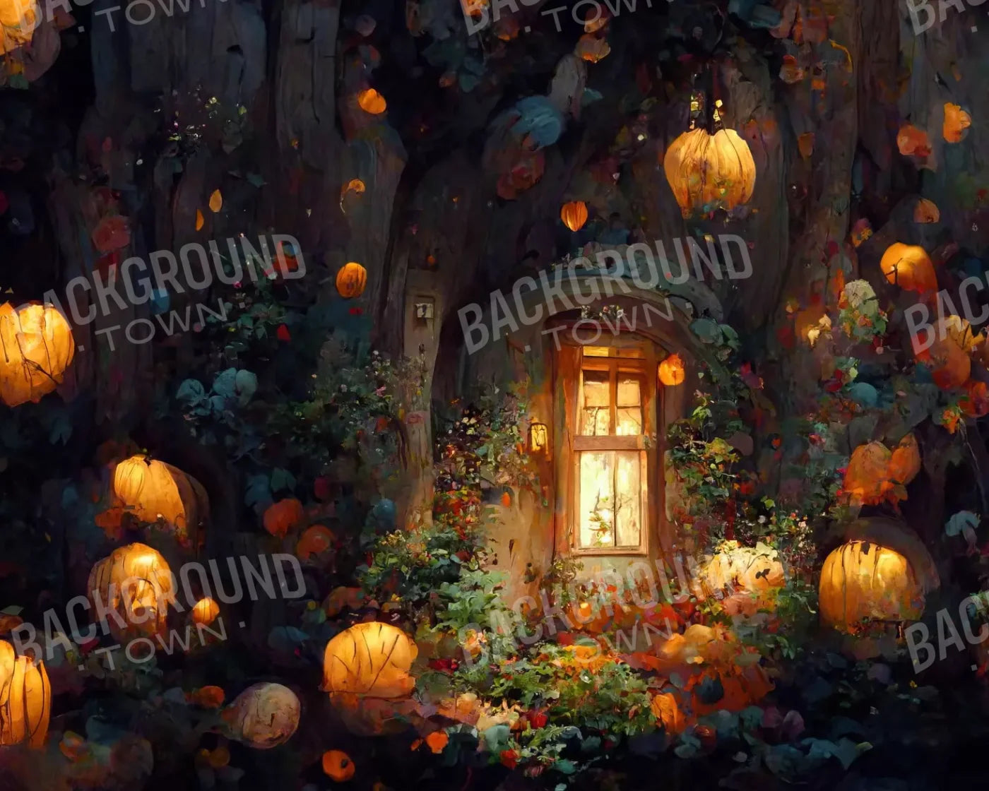 Halloween Fairy Garden 10’X8’ Fleece (120 X 96 Inch) Backdrop