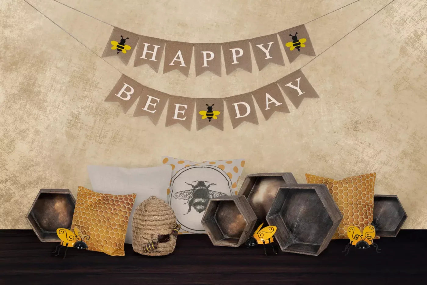 Happy Bee Day 8X5 Ultracloth ( 96 X 60 Inch ) Backdrop