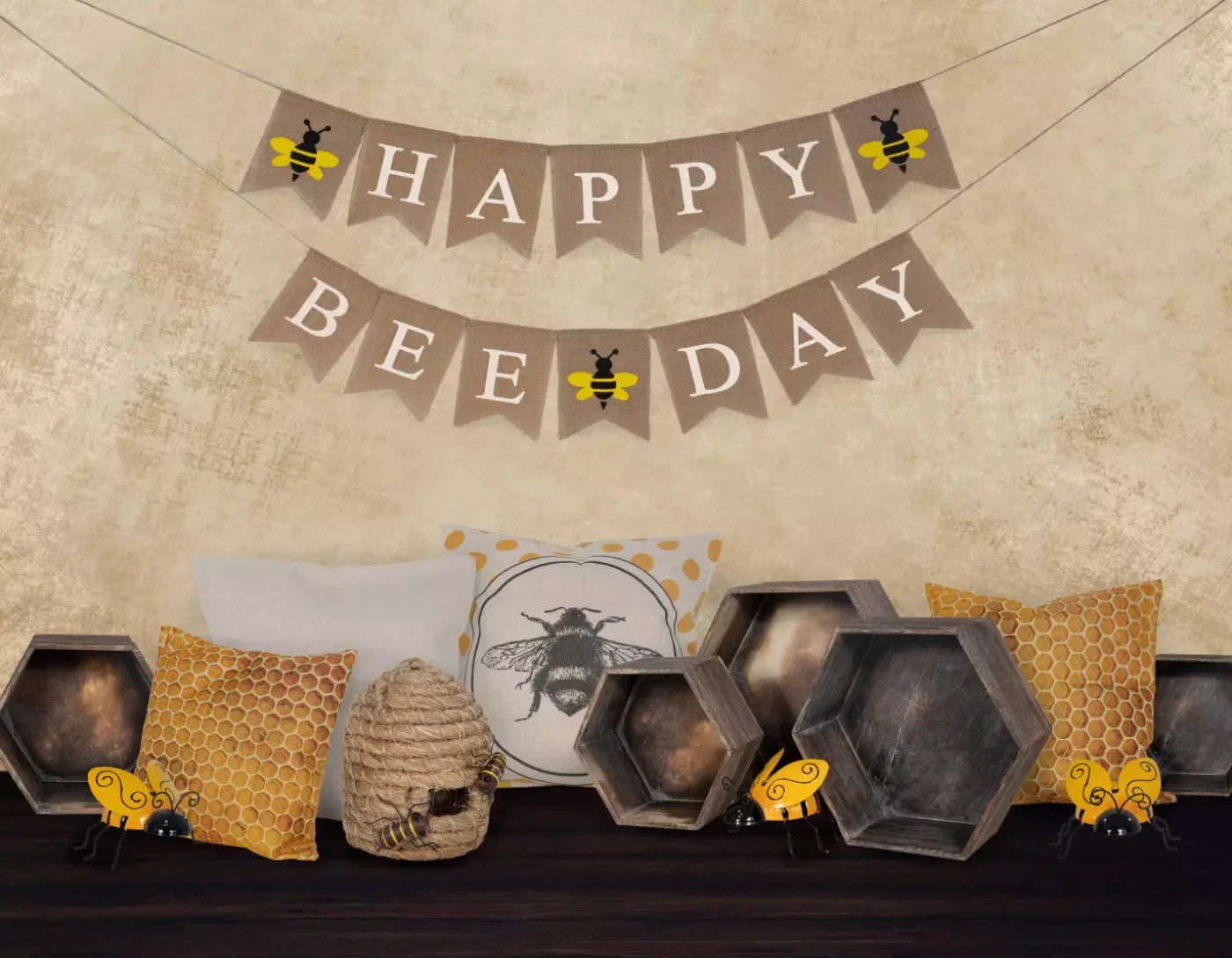 Happy Bee Day 8X6 Fleece ( 96 X 72 Inch ) Backdrop
